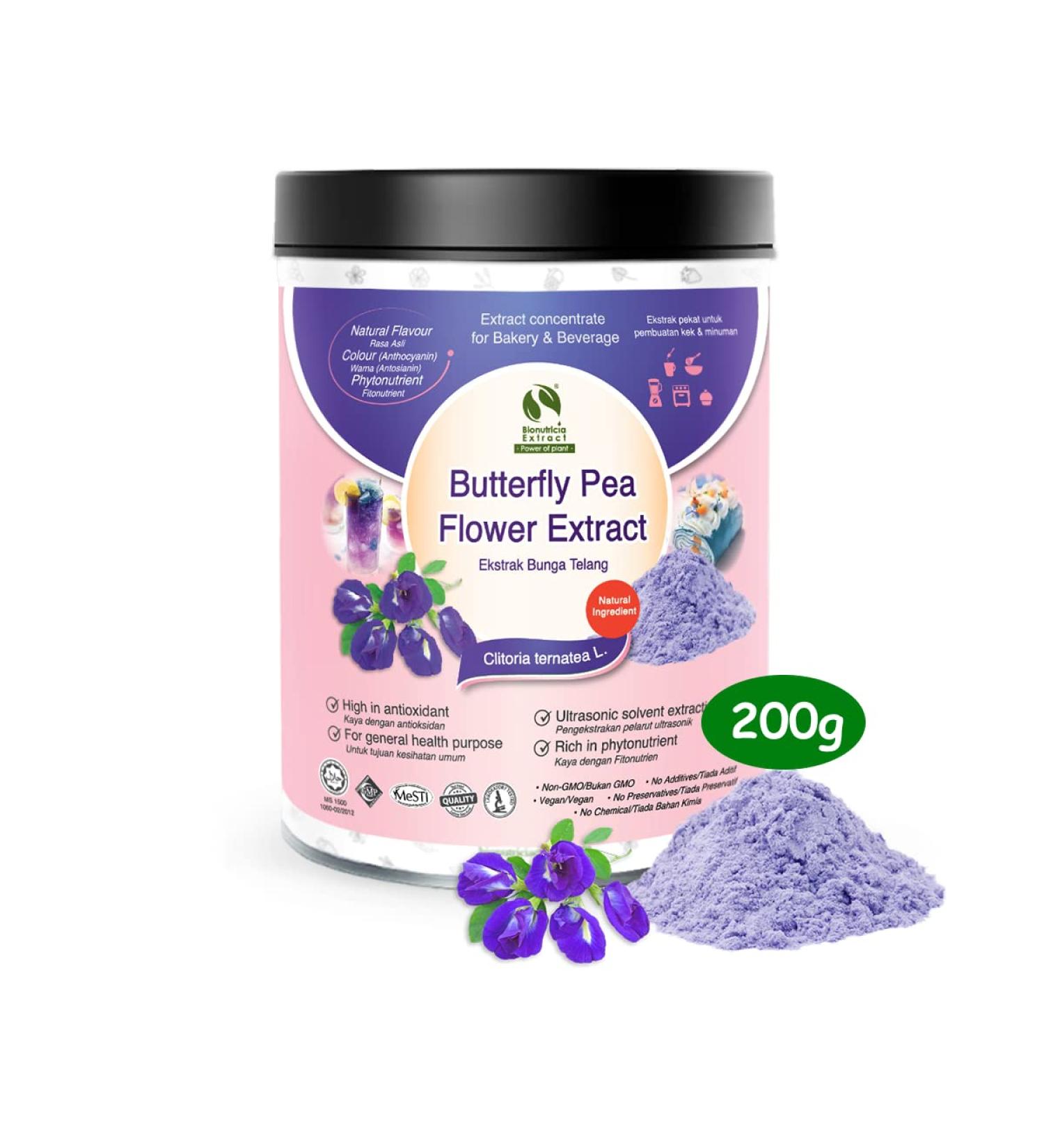 2x Butterfly Pea Flower Extract - Bionutricia Extract Natural Asian Gourmet Standardized Fresh Beverage or Bakery Ingredient | High Antioxidant - Buy Online on GoSupps.com