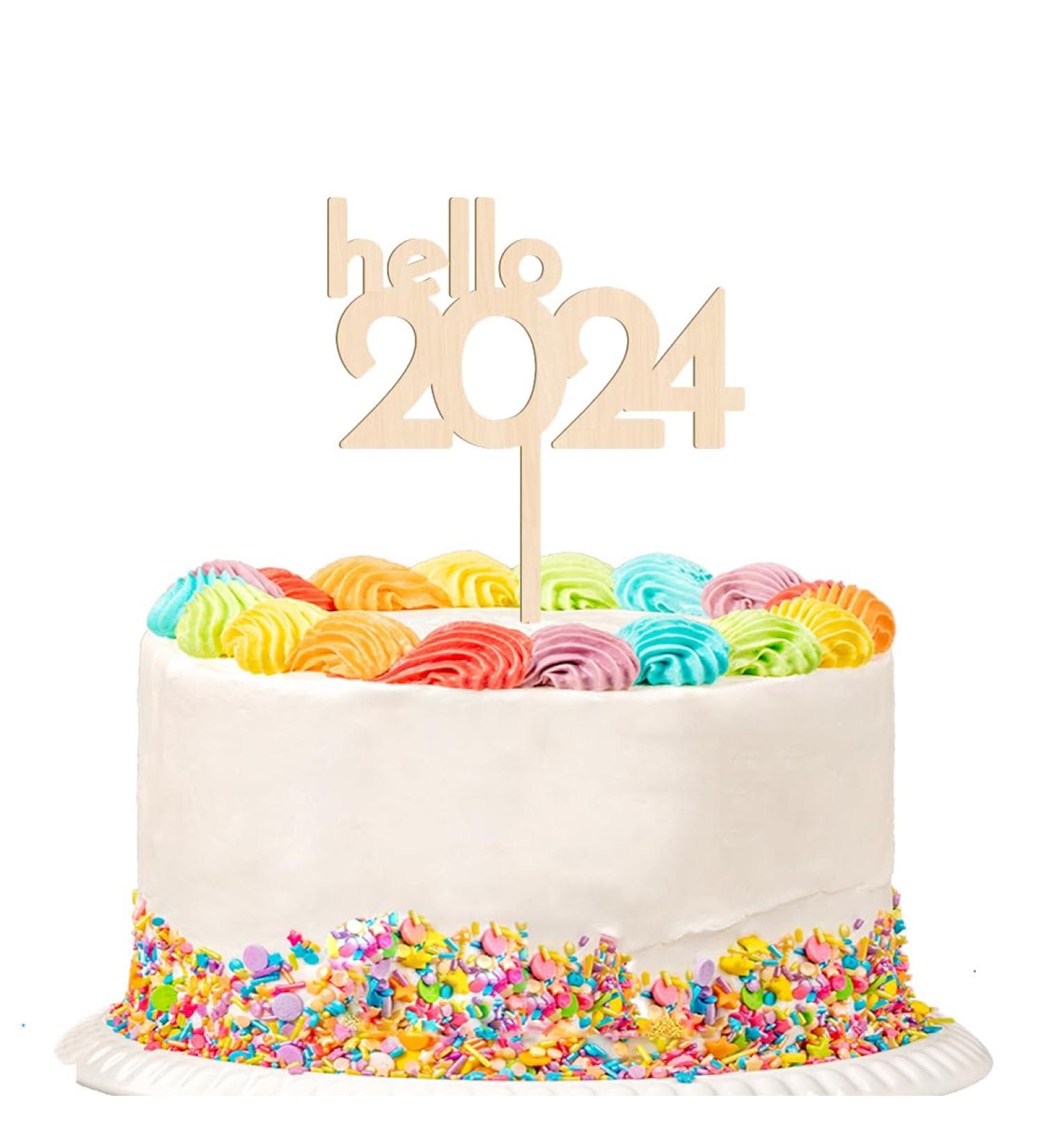 Happy New Year Cupcake Toppers Hello 2024 Wooden Cake Topper Cupcake topper Cheers to 2024 Cake Picks for New Years Eve Party Christmas Happy Holidays Party Decoration - Buy Online on GoSupps.com