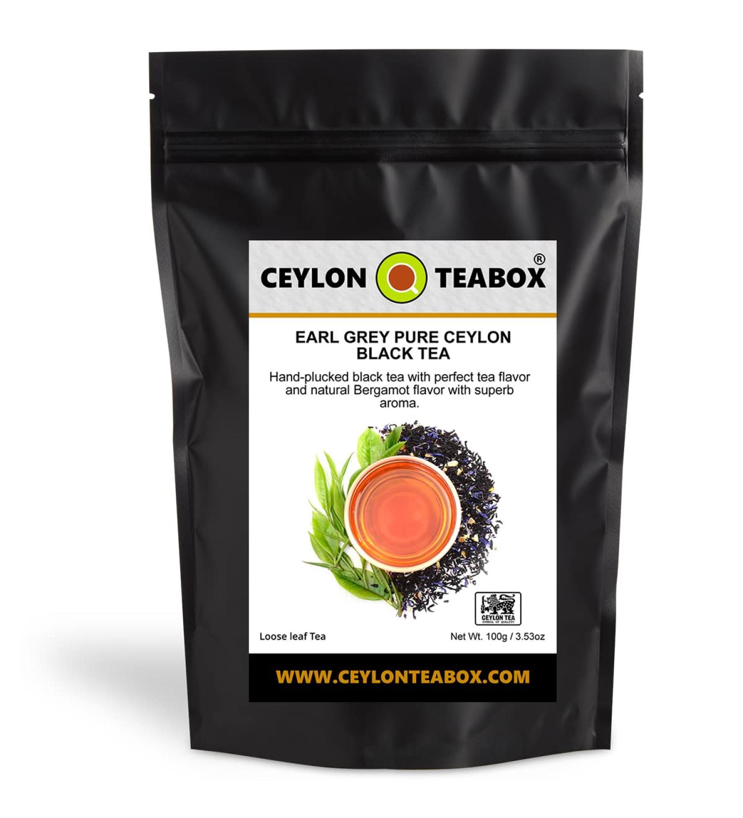 Ceylon Teabox Earl Grey Blue Flower Bergamot Tea Pure Ceylon Black Tea (FBOP) Earl Grey Tea Loose Leaf Tea World's Finest Pure Ceylon Black Tea Loose Leaf Earl Grey 100g in Resealable Pouch - Buy Online on GoSupps.com