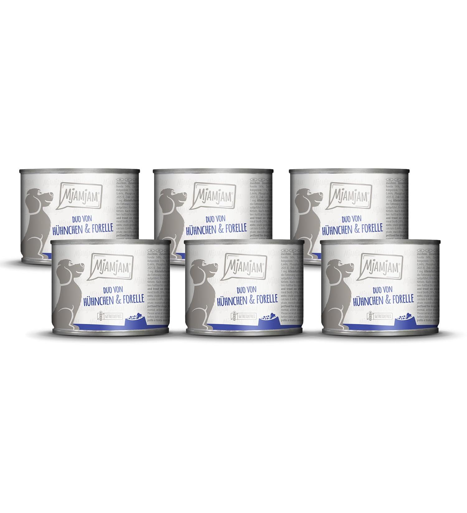 MjAMjAM - Premium Wet Dog Food - Juicy Chicken Duo & Steamed Trout with Zucchini 6 Pack (6 x 200g) Grain Free with Extra Meat