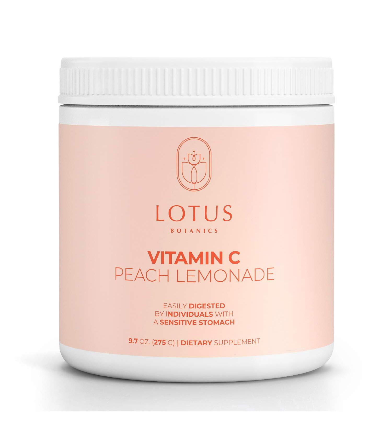 Lotus Botanics 4,000MG Vitamin C Peach Lemonade Powder | 275g (9.7oz) Buffered Formula | Immune Booster & Antioxidant - Buy Online on GoSupps.com