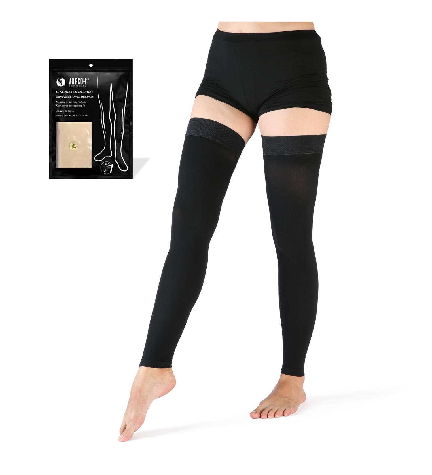Varcoh Compression Stockings for Women & Men - Thigh-High Open Toe Support Stockings for Pregnancy & Varicose Veins - XXL Black - Buy Online on GoSupps.com