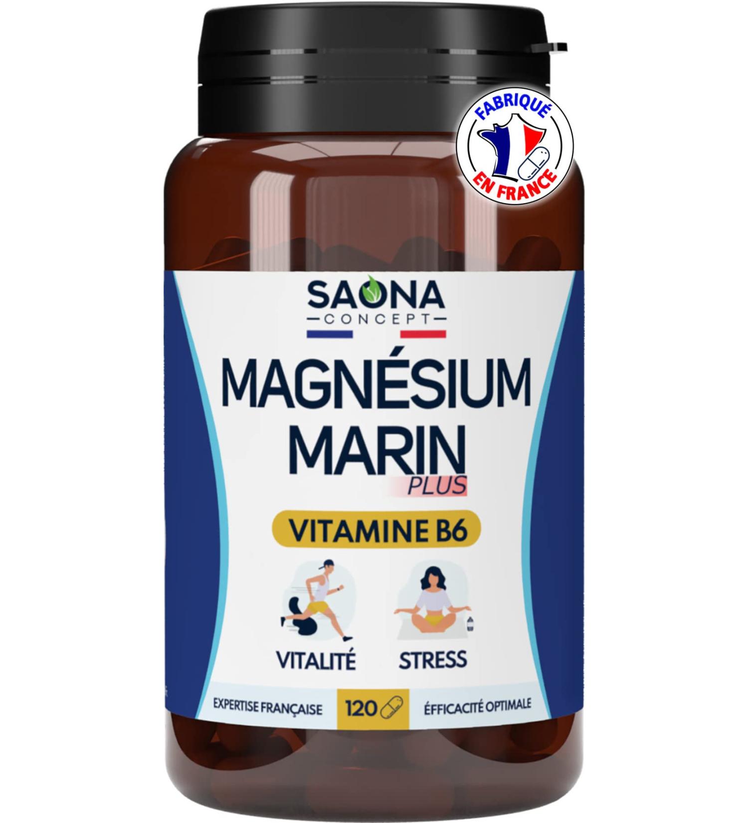 Marine Magnesium - Vitamin B6 | Fatigue - Stress - Sleep | 300 mg/d | 120 Capsules | 4 months treatment | Made in France - Buy Online on GoSupps.com