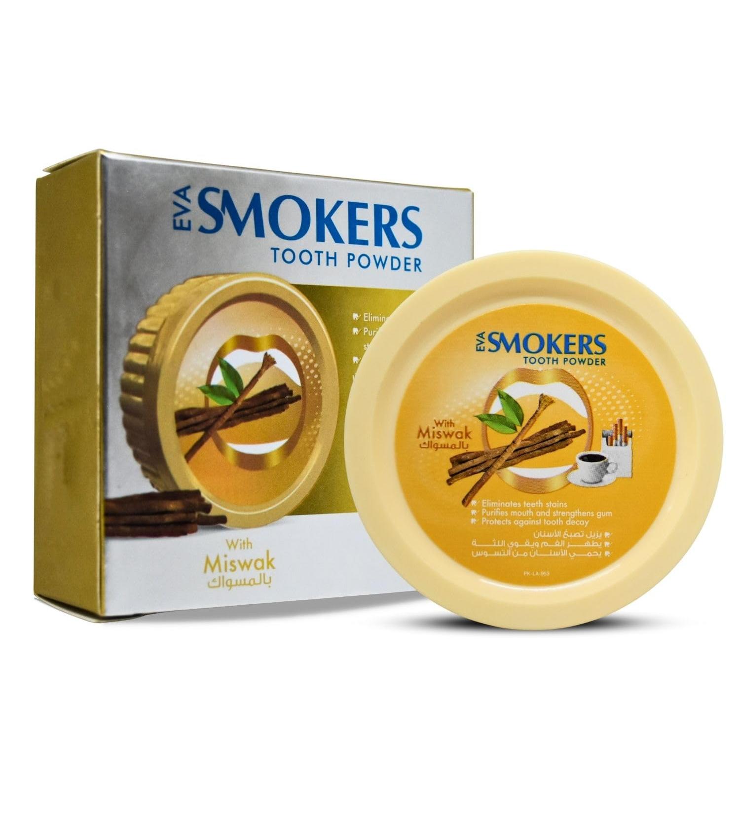 Eva Smokers Tooth Powder - Miswak Flavor | Natural Herbal Halal Tooth Care for Radiant Teeth & Fresh Mouth - 1.41 oz / 40 gm - Buy Online on GoSupps.com