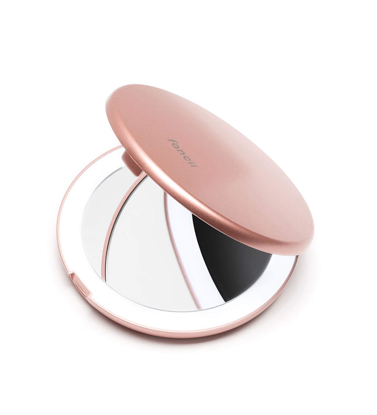 Fancii Compact Magnifying Mirror with Natural LED Lights - 1x/10x Magnification, Portable Makeup Mirror for Travel - Rose Gold (Lumi Mini) - Buy Online on GoSupps.com