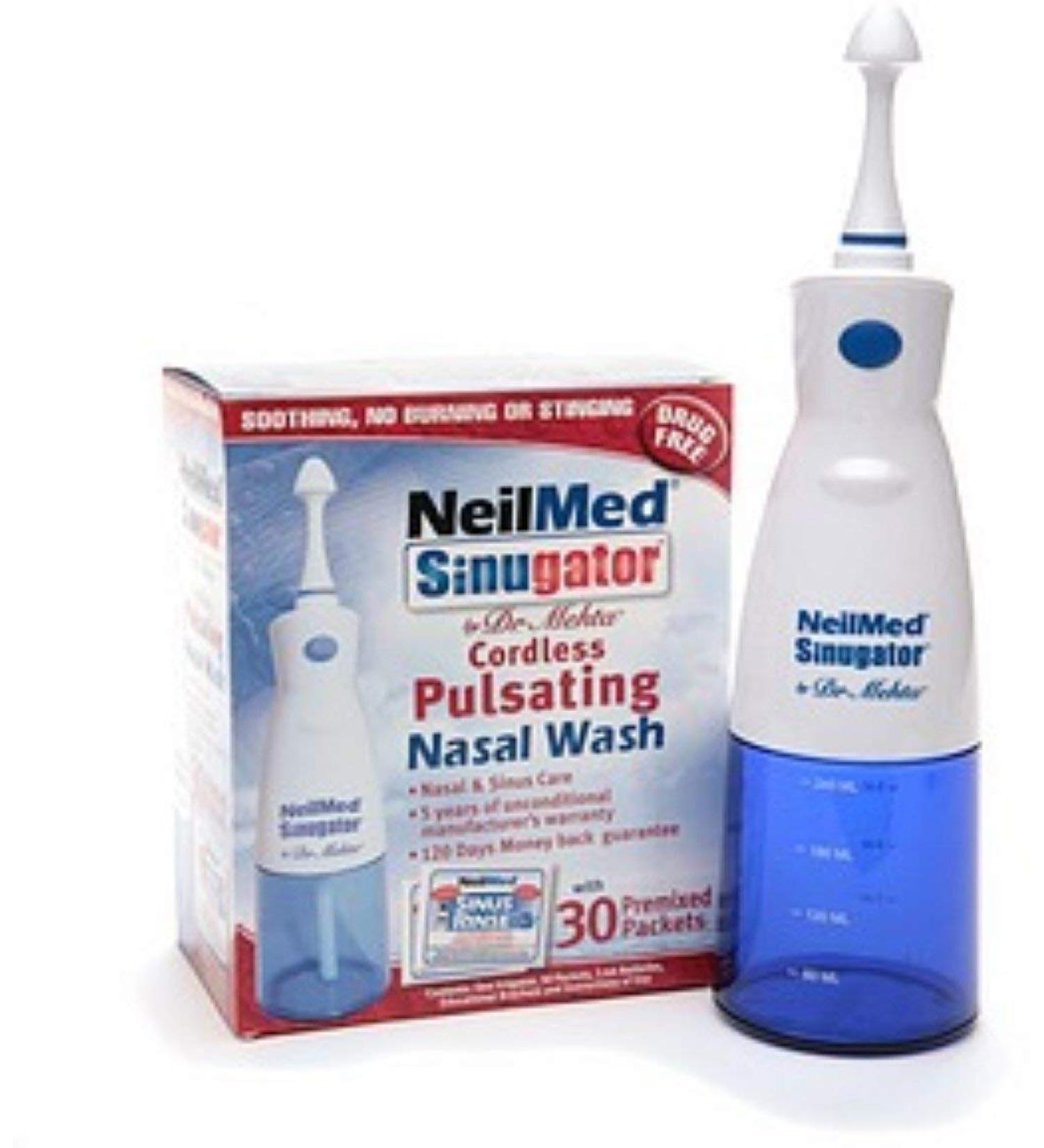NeilMed Sinugator Cordless Pulsating Nasal Wash with 30 Premixed Packets 1 kit (Pack of 4)