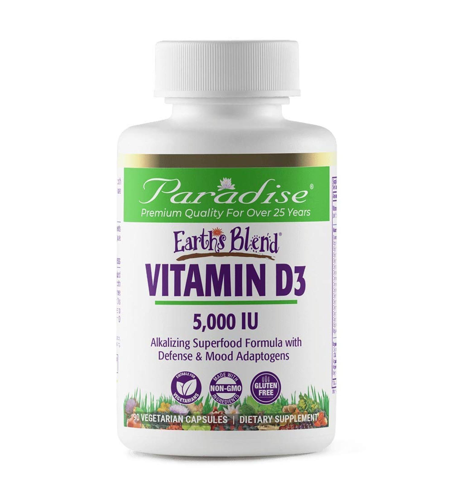 Paradise Herbs Earthâ€™s Blend Vitamin D3 5000 IU - 90 Vegetarian Capsules for Immune Support - Buy Online on GoSupps.com