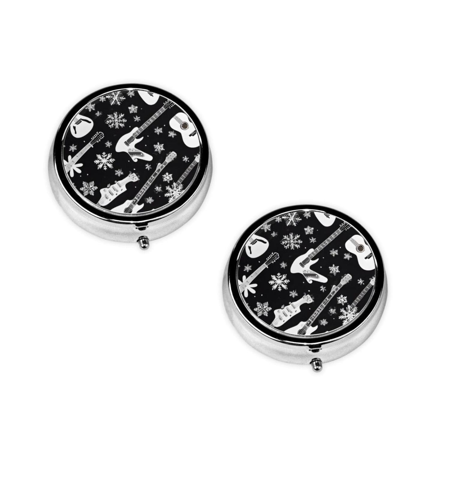 Buy Guitar Pattern Mini Round Pill Box - 3 Compartment Organizer for Travel & Home - Buy Online on GoSupps.com