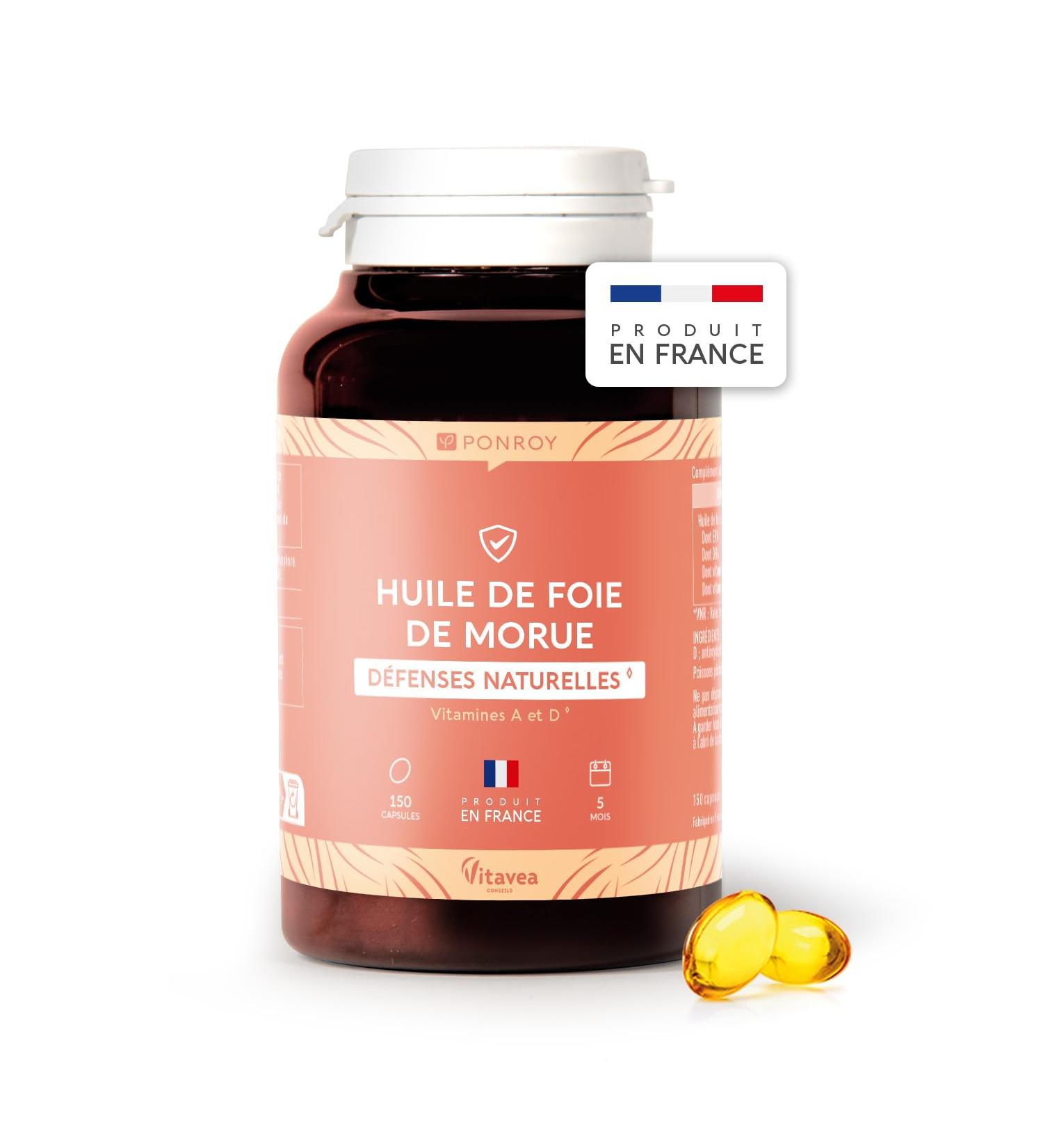 Yves Ponroy Cod Liver Oil - Adult Immunity Dietary Supplement - Based on Cod Liver Oil Vitamin A and Vitamin D - 150 Capsules - 150 Day Cure - Made in France - Buy Online on GoSupps.com