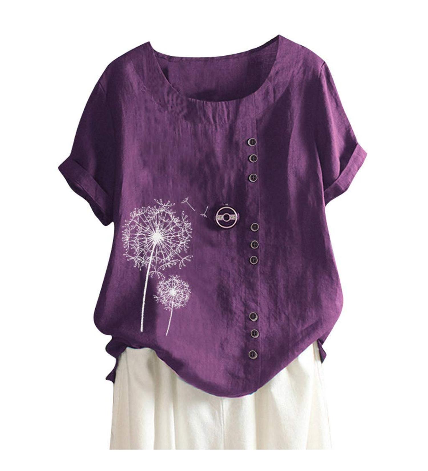 T-Shirt Women's Summer Blouse Short Sleeve T-Shirt V-Neck Clothing Woman Loose Comfortable Crew Neck Clothes Pullover Teenager Pullover with Print T-Shirt Loose Purple XXL - Buy Online on GoSupps.com