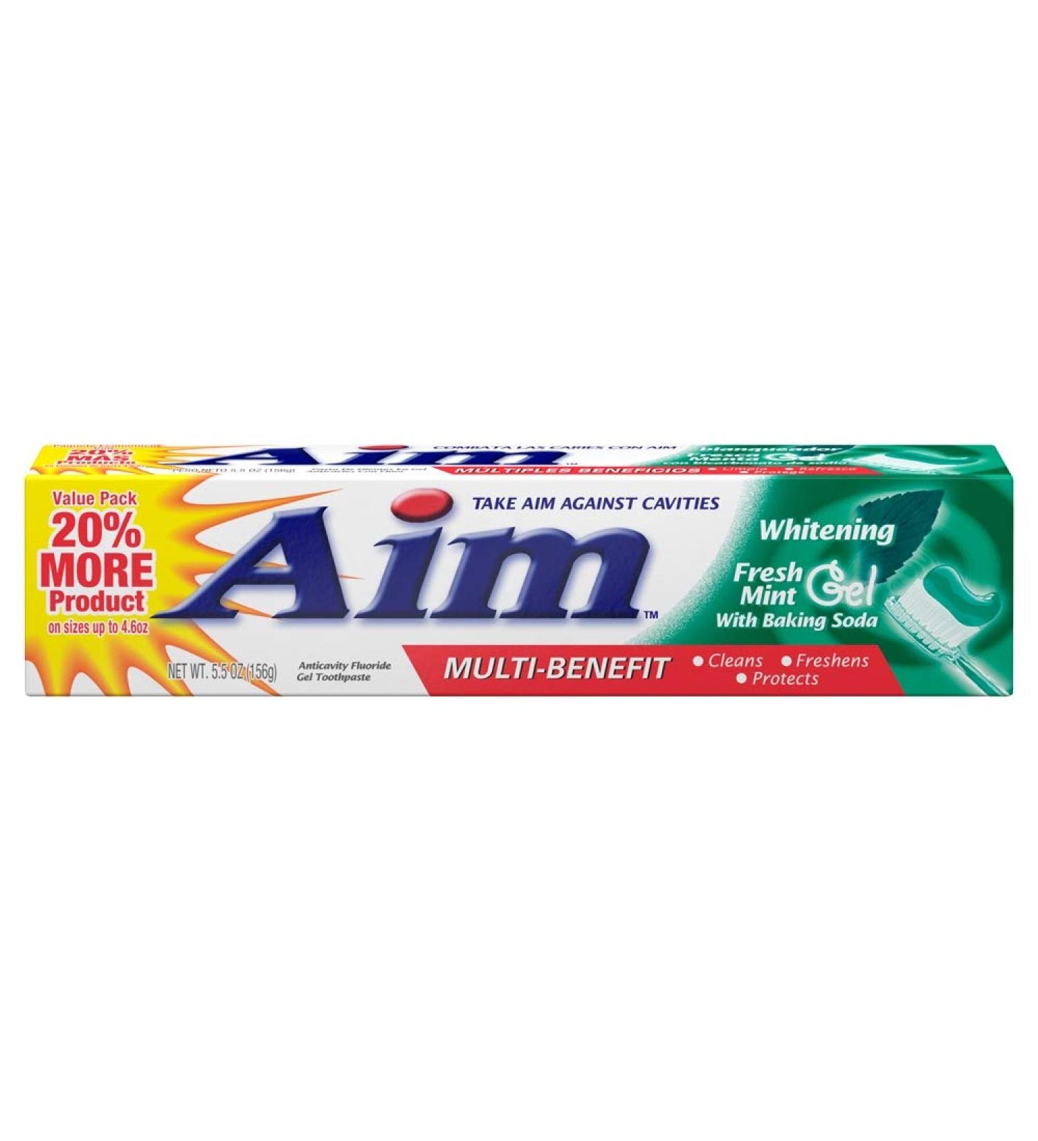 Aim Whitening Anticavity Fluoride Toothpaste Gel Fresh Mint - 5.5 oz Pack of 4