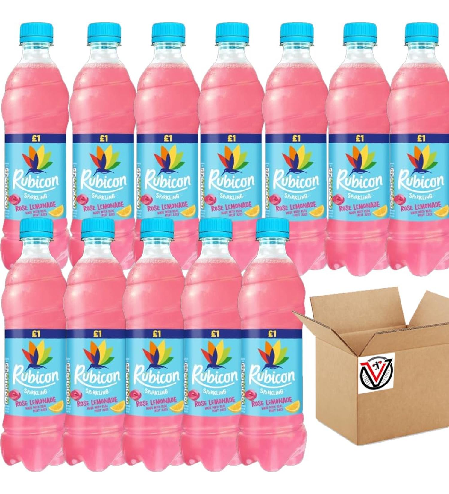 12 x Rubiconn Sparkling Rose Lemonade 500ml - Sparkling Rose Flavoured Juice Drink with Sugar & Sweetener - Buy Online on GoSupps.com