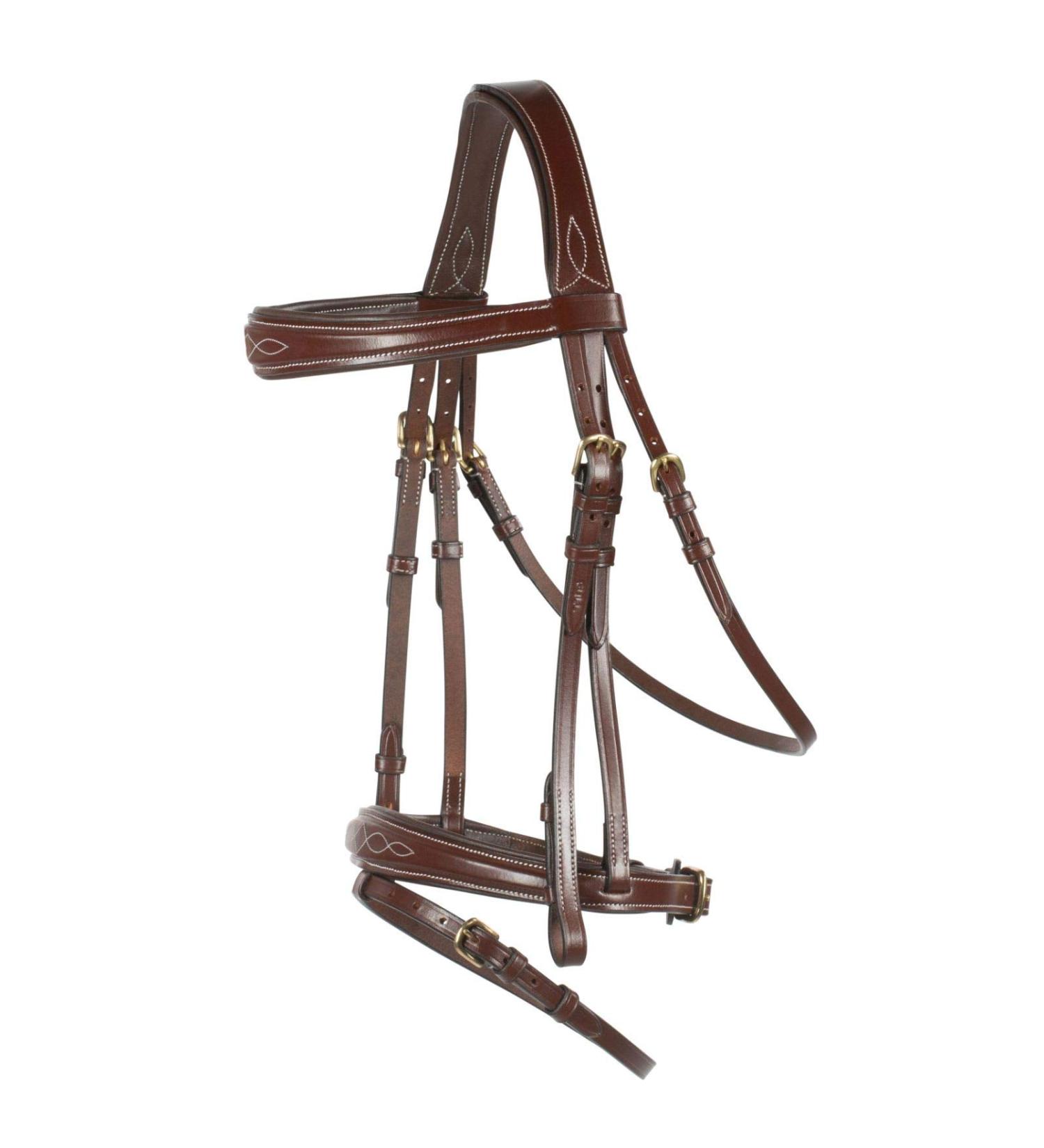HORZE Sion Padded Leather Horse Snaffle Bridle with Flash Noseband and Rubberized Reins - Brown Horse - Buy Online on GoSupps.com