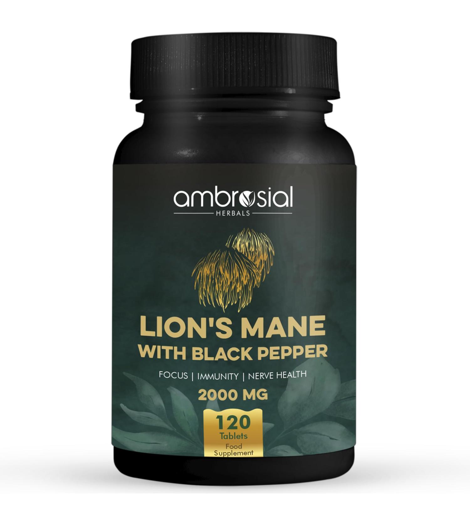 AMBROSIAL Lion's Mane with Black Pepper - 2000 mg Pack of 1-120 Tablets - Buy Online on GoSupps.com