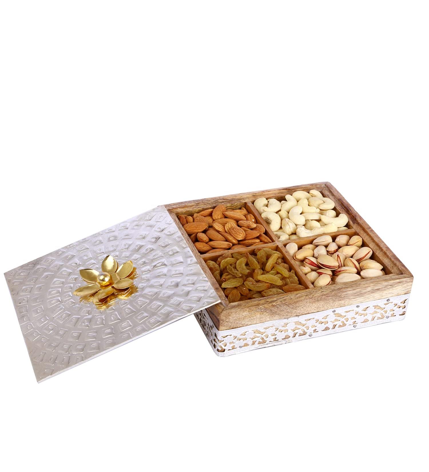 Jaiccha Ghasitaram Wooden Metal Box of 4 Dryfruits|Gift for Diwali Gifts Holi Rakhi Valentine Christmas Birthday Anniversary Her Him| - Buy Online on GoSupps.com