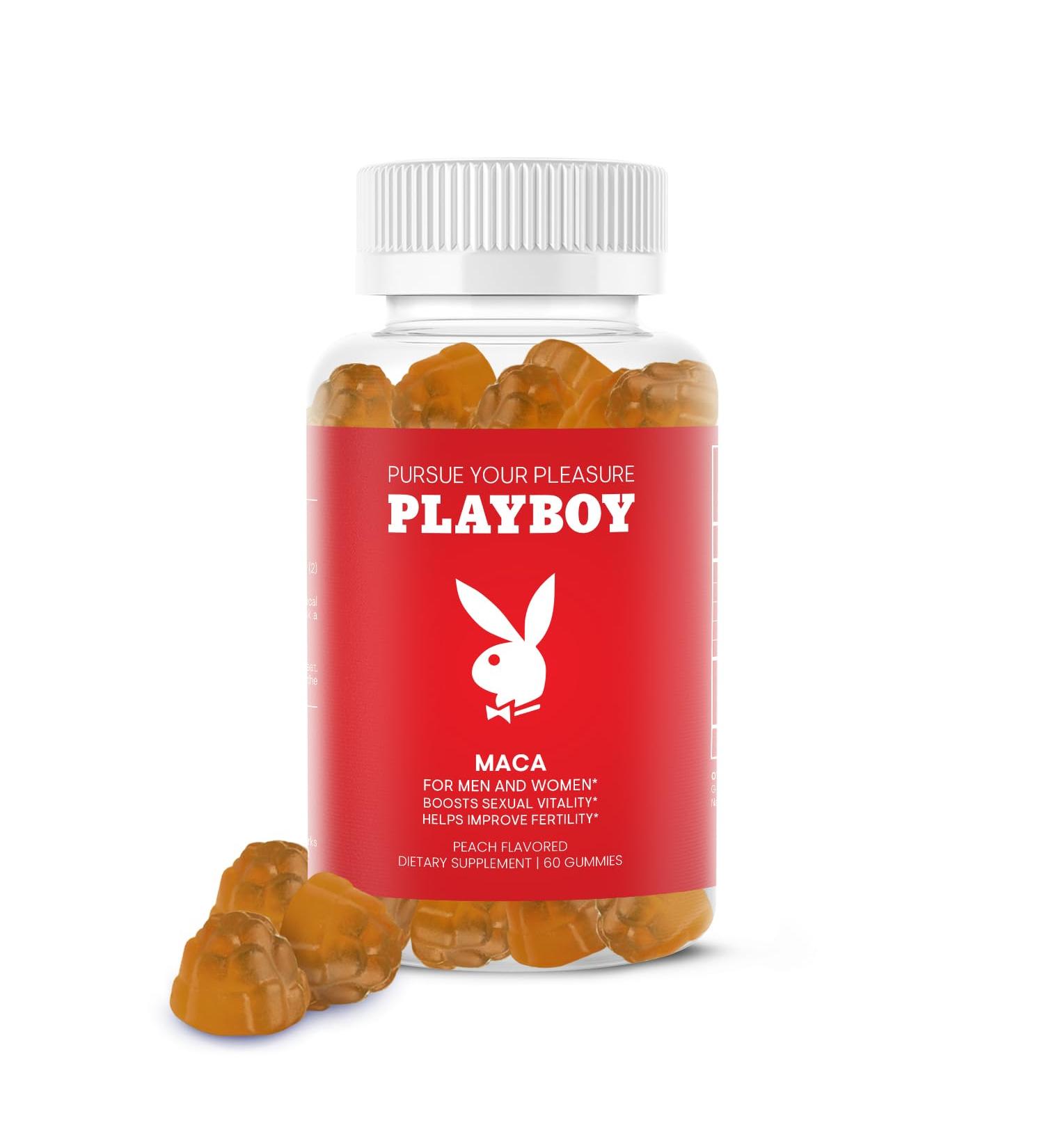 Playboy - Maca Root Gummies for Women and Men (60 Count - Peach Flavored) - Boost Sexual Vitality Libido Fertility - Supplement - 100% Natural Vegan Non GMO - 4:1 Extract Maca Peruana - Buy Online on GoSupps.com
