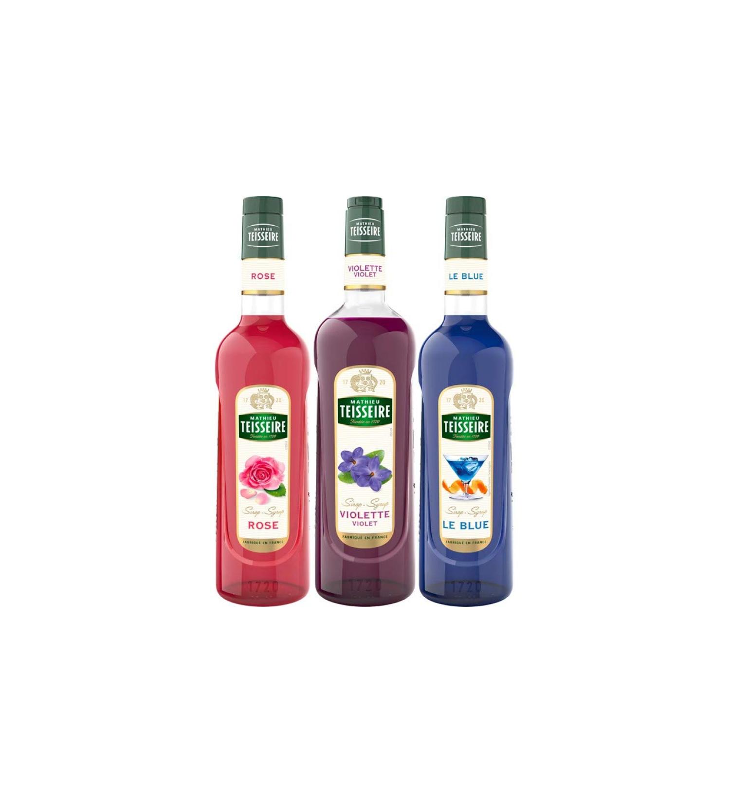 Set of 3 Mathieu Teisseire Syrups Pink Violet Curacao the Blue 70cl and 1L Bottles Assorted Aperitif qui D tonne - Buy Online on GoSupps.com