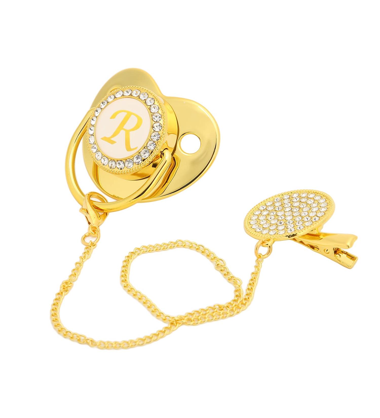 Alomejor Baby Pacifier - Curved Design Safe Materials 26 Letters Healthy Bling with Clips for 6-18 Months - Golden Color - Buy Online on GoSupps.com