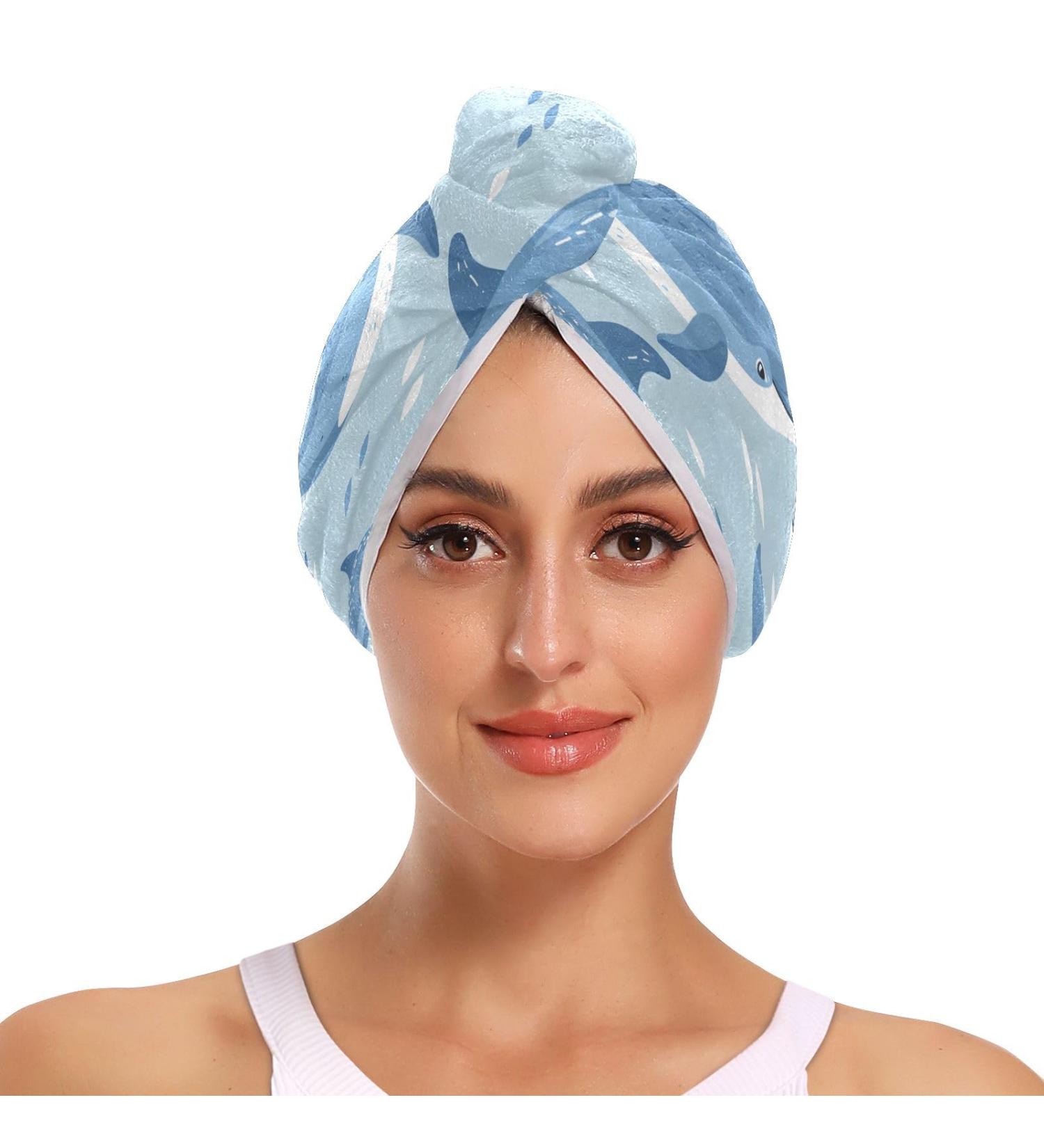 Dolphins Pattern Hair Towel 2 Pack - Super Absorbent Quick Dry Hair Turbans for Women & Girls | Perfect Hair Drying Solution - Buy Online on GoSupps.com