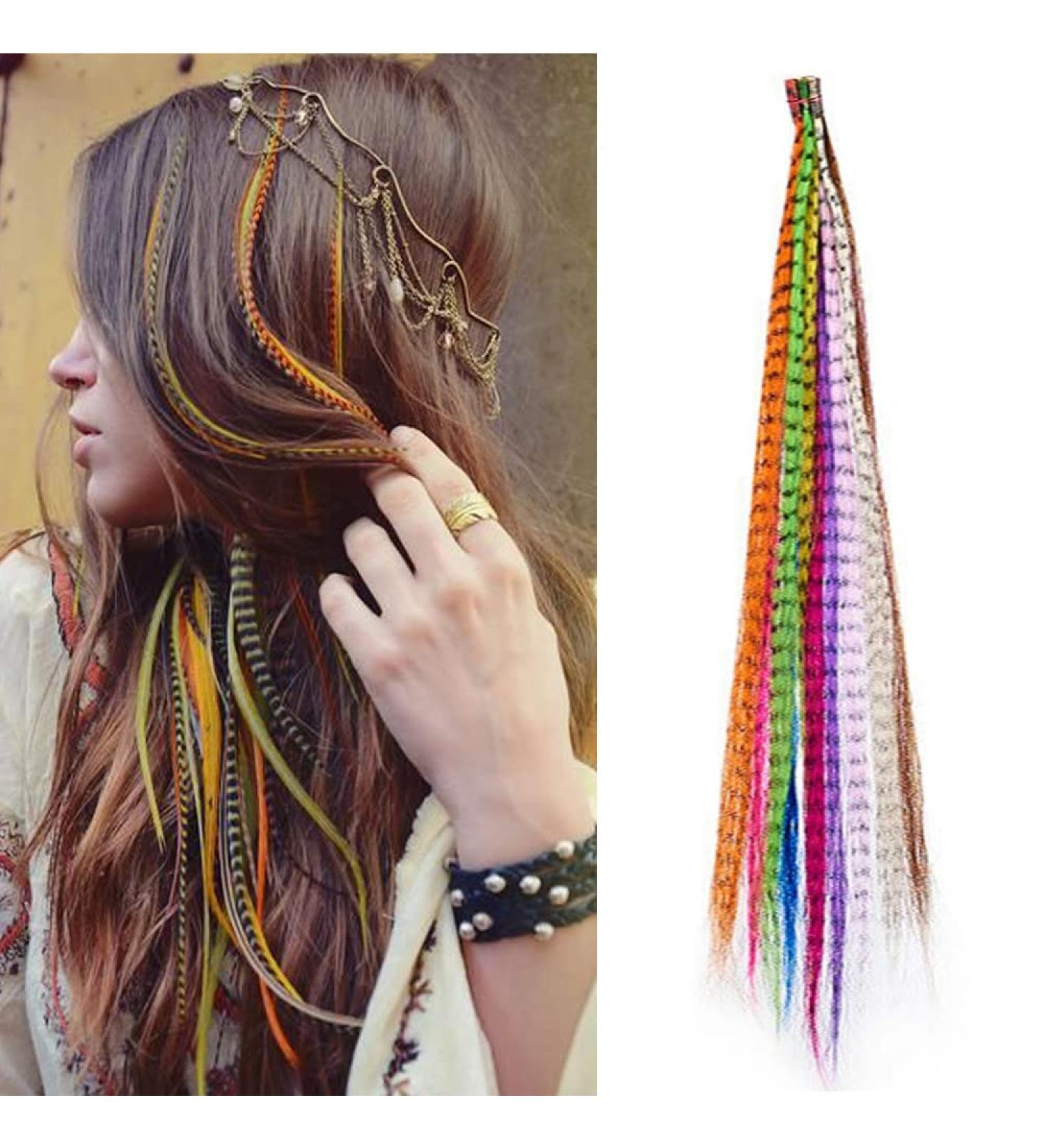 Synthetic Feather Hair Extensions Kit 16 Inch 20 Pcs Mixed Colors Straight Hair Extensions - Bonus 50 Pcs Silicone Lined Micro Rings & Crochet Hook - Buy Online on GoSupps.com