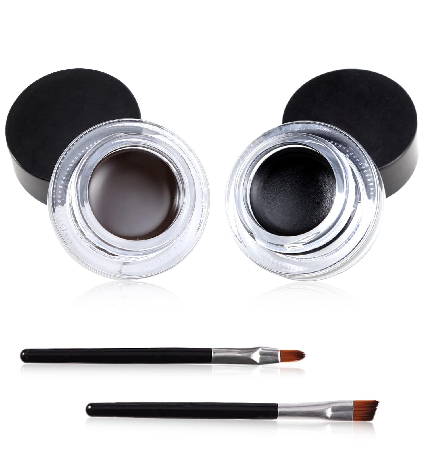Jutqut 2-in-1 Black and Brown Gel Eyeliner Set with Brushes - Waterproof, Smudge-proof Eye Liner and Eyebrow Cream - High Pigmented, Matte Finish - Long-Lasting All Day Wear - Buy Online on GoSupps.com