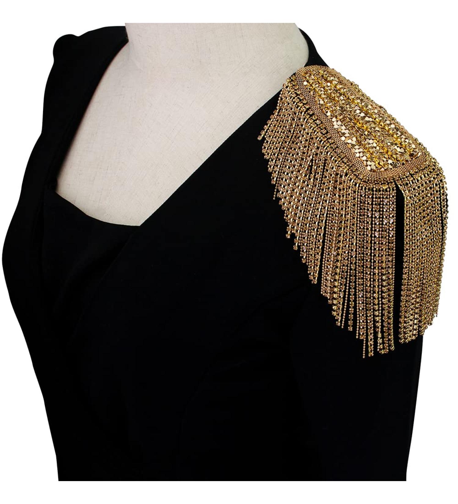 Beaded Crystal Shoulder Patches Fringe Tassel Epaulets 2-Piece Set (Gold) - Buy Online on GoSupps.com
