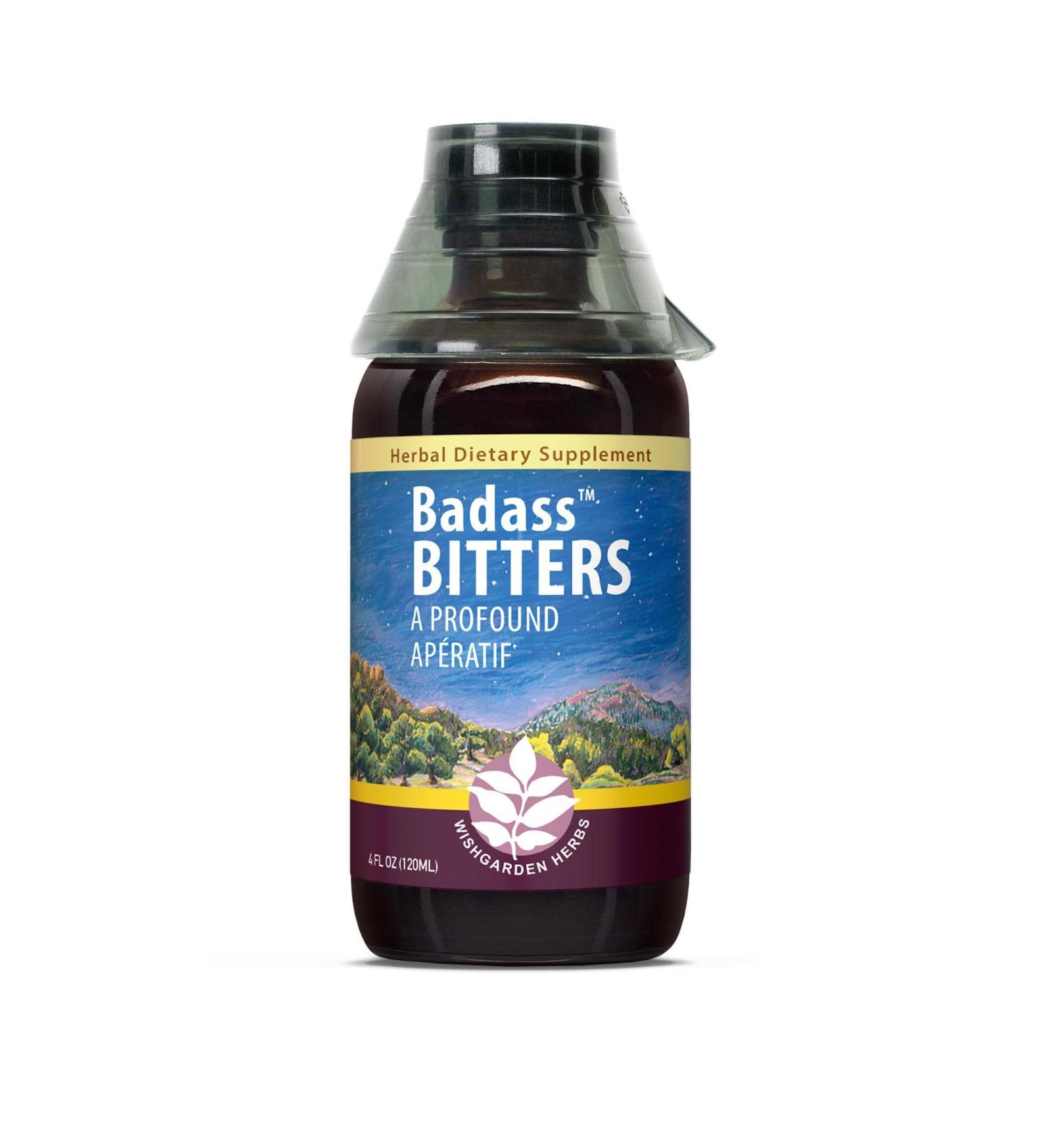 WishGarden Herbs Badass Bitters - Organic Gentian Root & Fenugreek Seed Bitters for Digestion - 4oz Digestive Enzymes Supplement - Buy Online on GoSupps.com