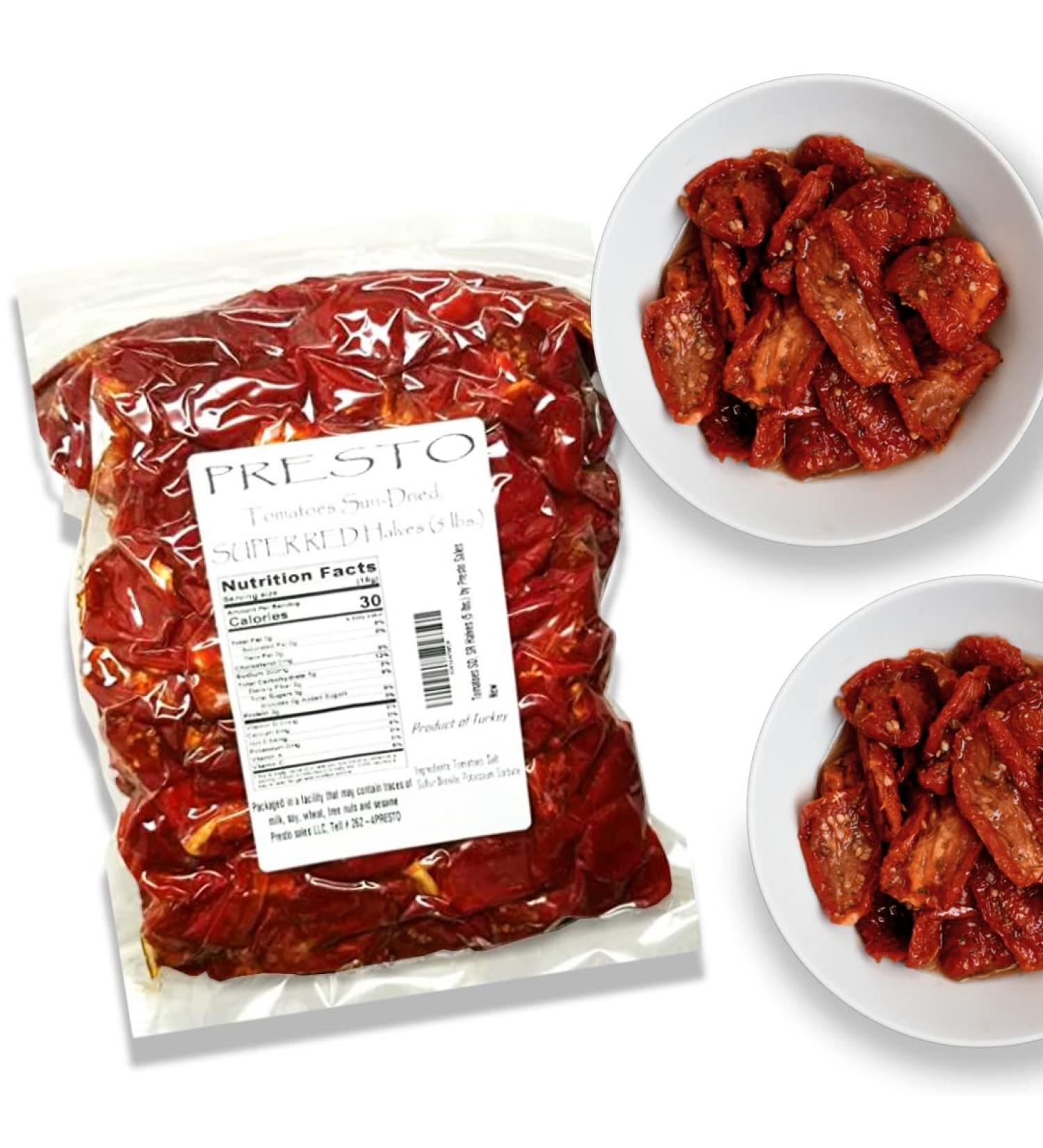 Super Red Sun-Dried Tomato Halves 5 lbs (80 oz) - Nutrient-Rich, Flavorful, Gluten-Free & Vegan - Vacuum Packed by Presto Sales - Buy Online on GoSupps.com