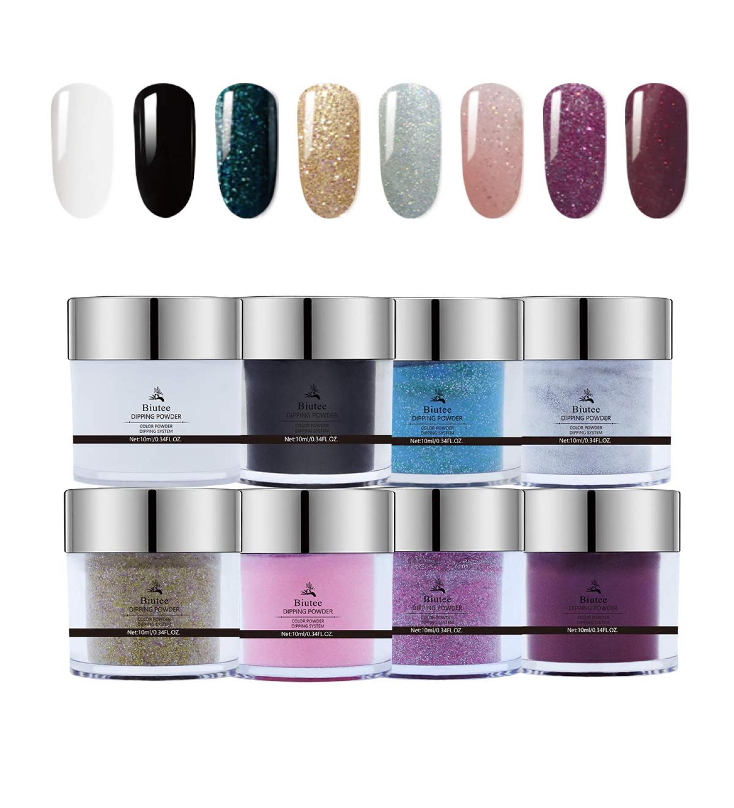 SEISSO Dip Powder Nail Set - 8 Glitter Pastel Colors, Acrylic Dipping Starter Kit, French Nail Art Manicure, DIY Salon Quality, Gifts for Women - Buy Online on GoSupps.com