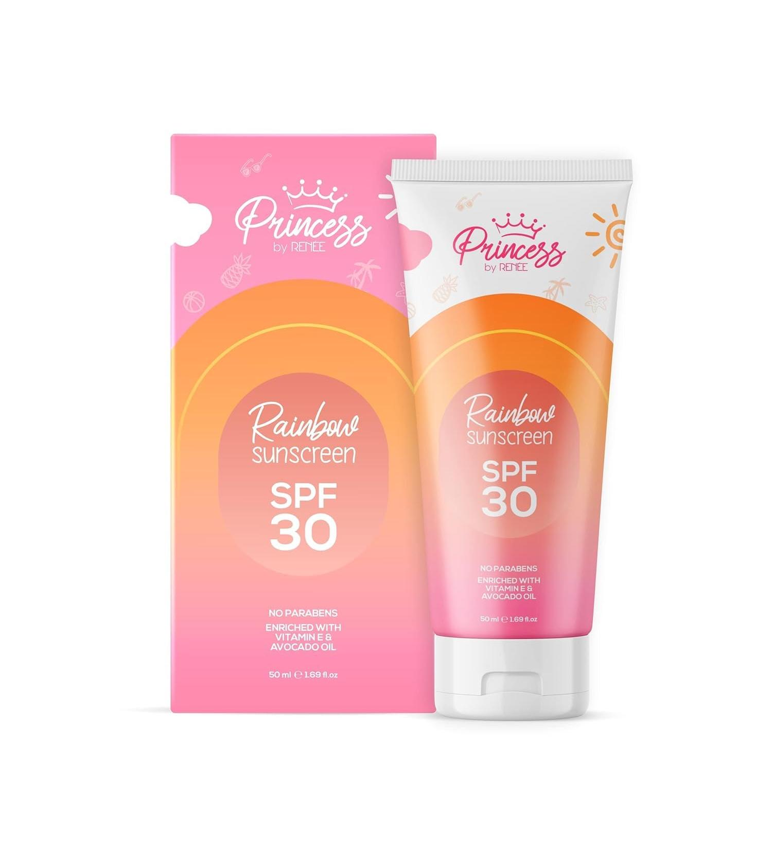 Princess RE-NEE Rainbow Sunscreen SPF 30 - Lightweight Non-Greasy UVA & UVB Protection | Enriched with Olive Carrot Seed Avocado & Vitamin E | 1.69 Fl Oz | International Shipping Available - Buy Online on GoSupps.com