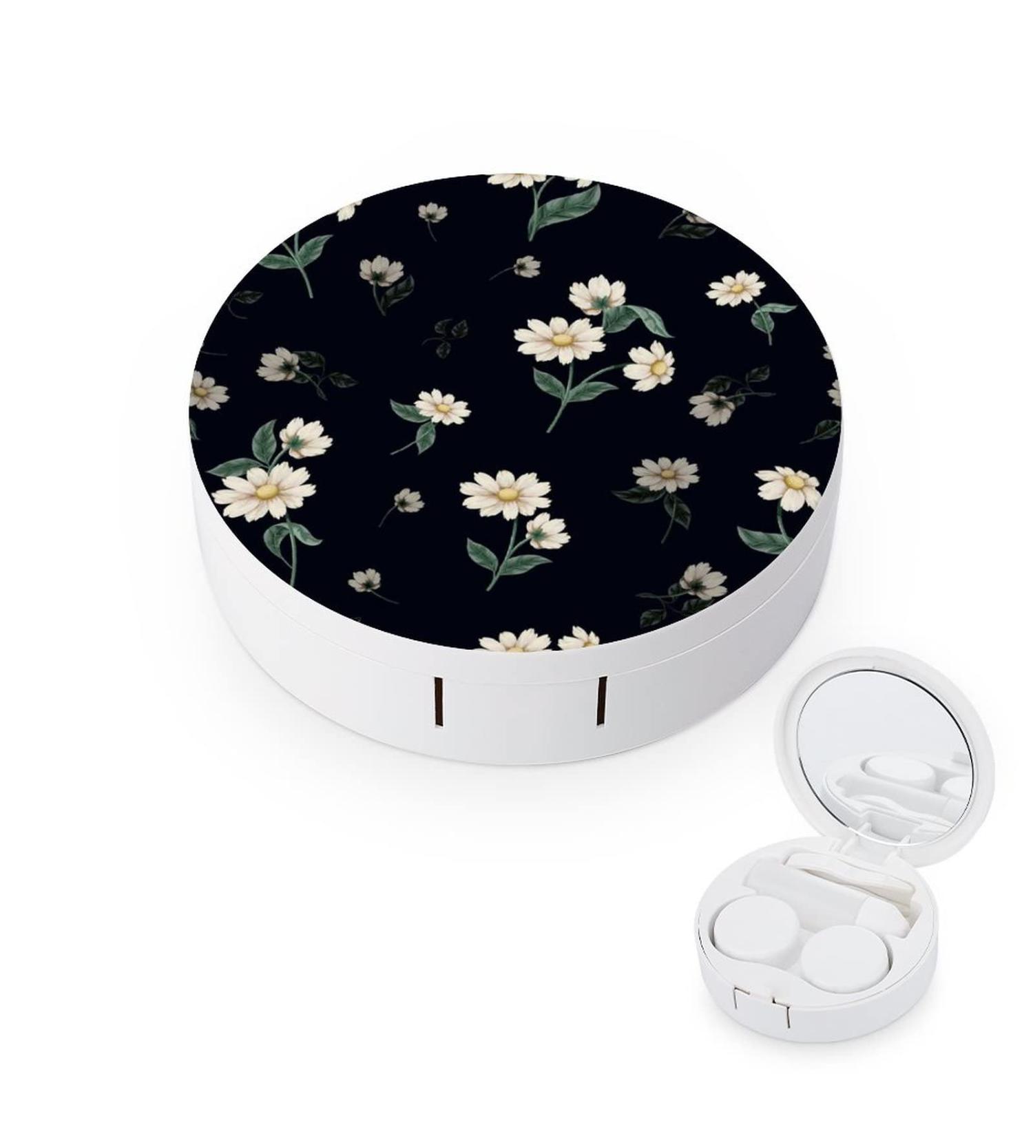 Floral Ditsy Flowers Round Case For Contact Lens Kit Storage Box with Mirror Printed - Buy Online on GoSupps.com