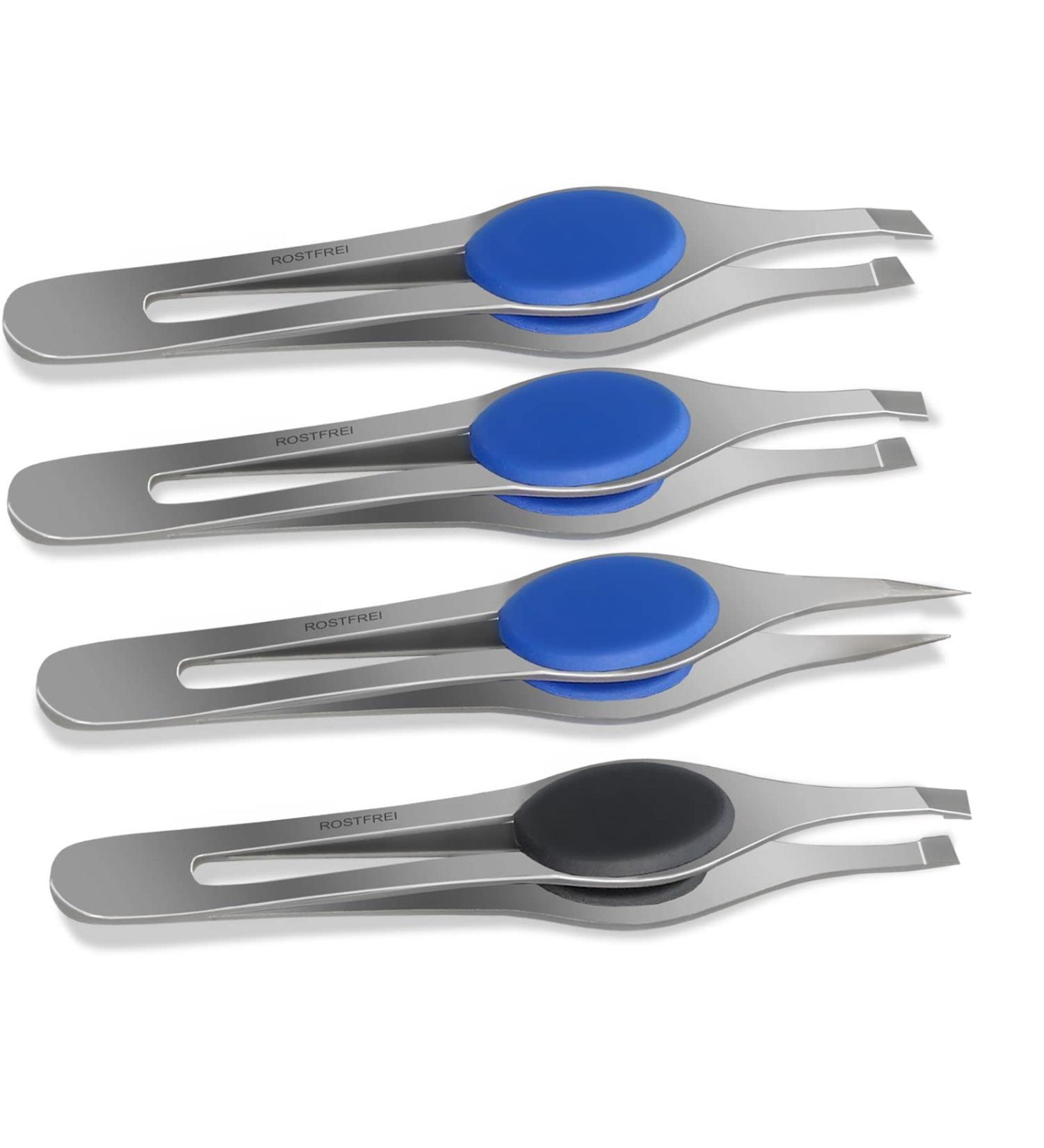 Premium Eyebrow Tweezers Set - Slanted Pointed Straight with Anti-Slip Handles | International Shipping - Buy Online on GoSupps.com