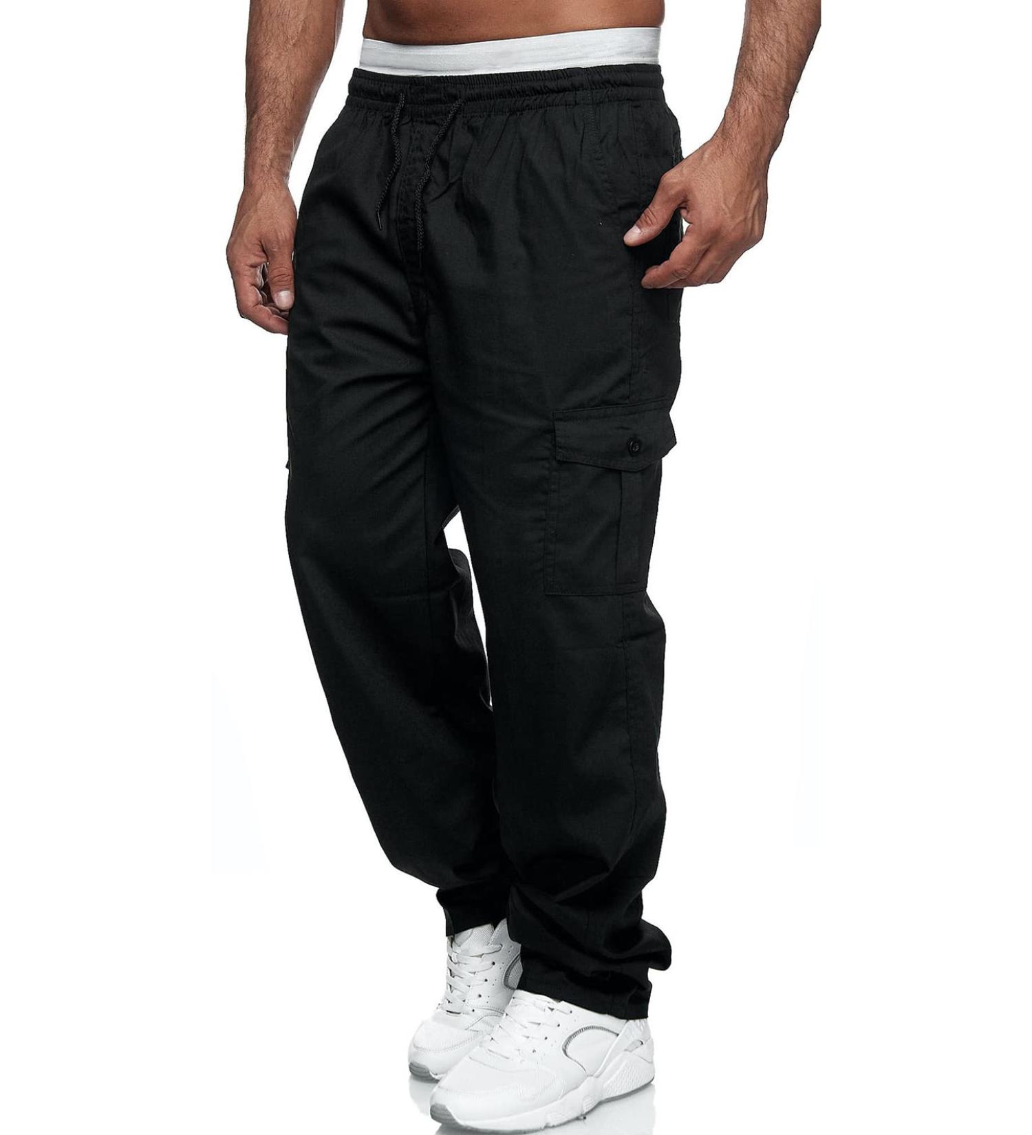 Men's Relaxed Fit Cargo Jogger Sweatpants - 3X Black with Drawstring & Pockets - Buy Online on GoSupps.com