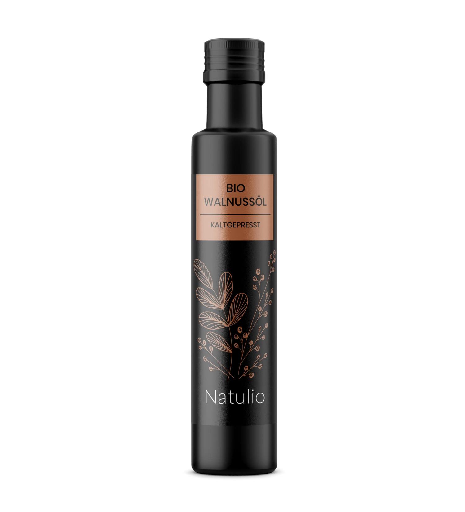 Natulio Walnut Oil Bio - Cold-Pressed 250ml | Omega 3 & Linolenic Acid - Ideal for Nutrition & Hair Care - DE- KO-006 Certified - Buy Online on GoSupps.com