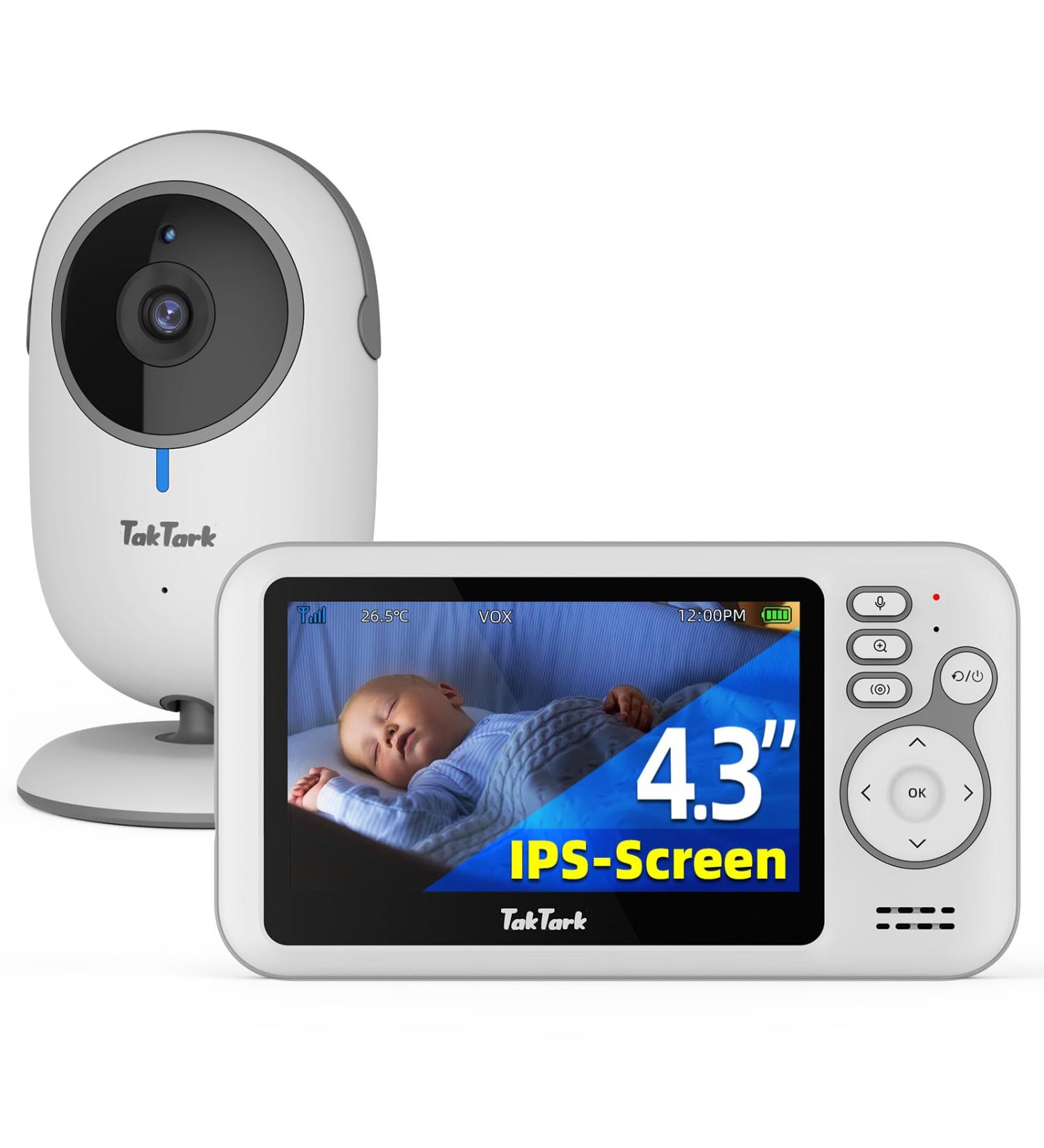 Taktark Baby Monitor with Camera - 4.3 Video Babyphone Night Vision Intercom Digital Zoom & Temperature Monitoring - BM612-EU - Buy Online on GoSupps.com
