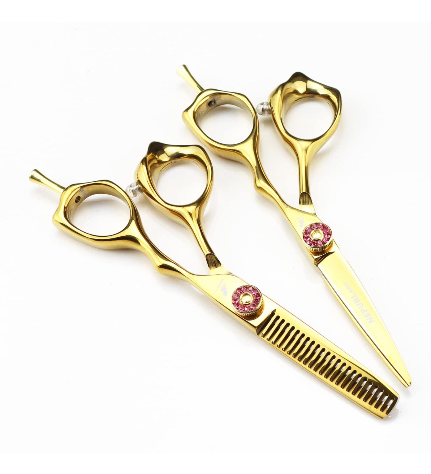 Hair Cutting Scissors Shears Kit 5 Inch Professional Steel Scissor Gold Hair Scissors Haircut Thinning Barber Tools Cutting Shears Hairdressing Scissors Set Gift - Buy Online on GoSupps.com