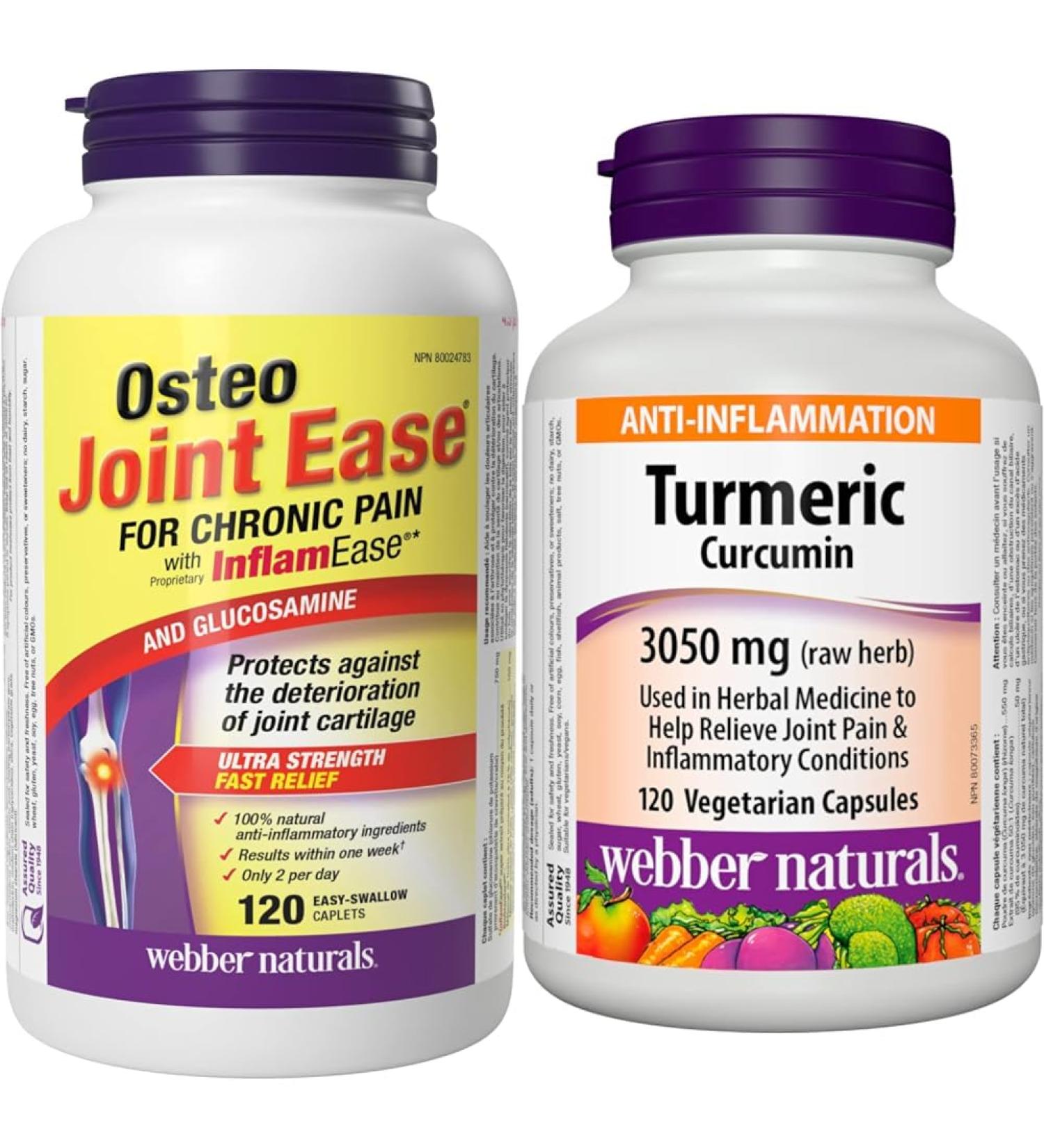 Webber Naturals Osteo Joint Ease with InflamEase and Glucosamine + Webber Naturals Turmeric Curcumin 3 050 mg Raw Herb Nutritional Supplement+Turmeric Curcumin - Buy Online on GoSupps.com