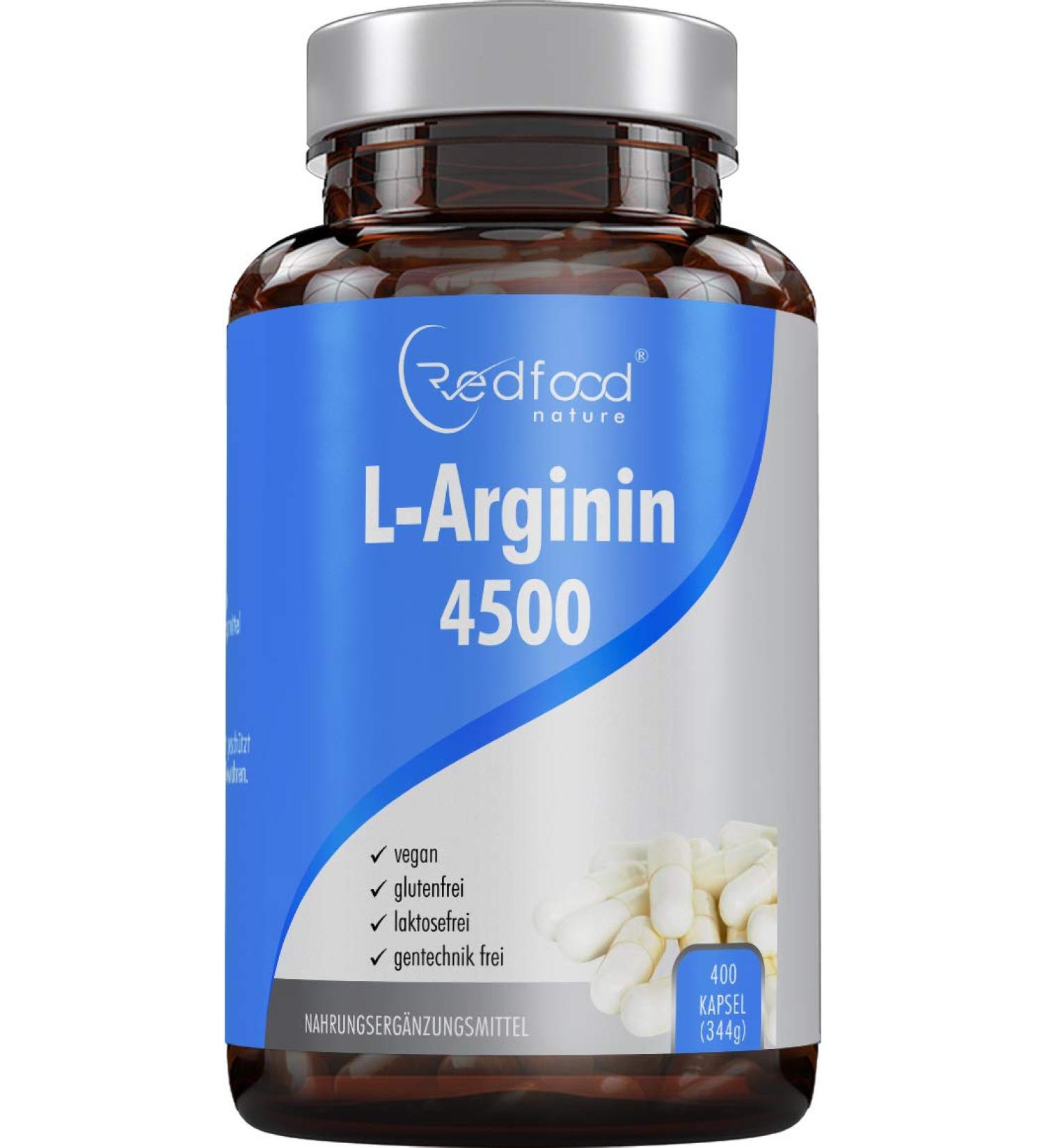 Buy REDFOOD L-Arginine 4500 XXL Can - 400 High Dose Capsules | Made in Germany No Additives - Boost Performance & Recovery - Buy Online on GoSupps.com