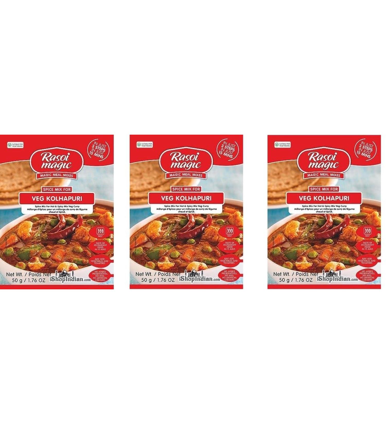 Rasoi Magic Various Seasoning Masala Powder (45 Gram) - A Mixture of Spices Adds Taste - Aromatic & Enhances Flavor of Meal (Veg Kolhapuri Pack of 3)