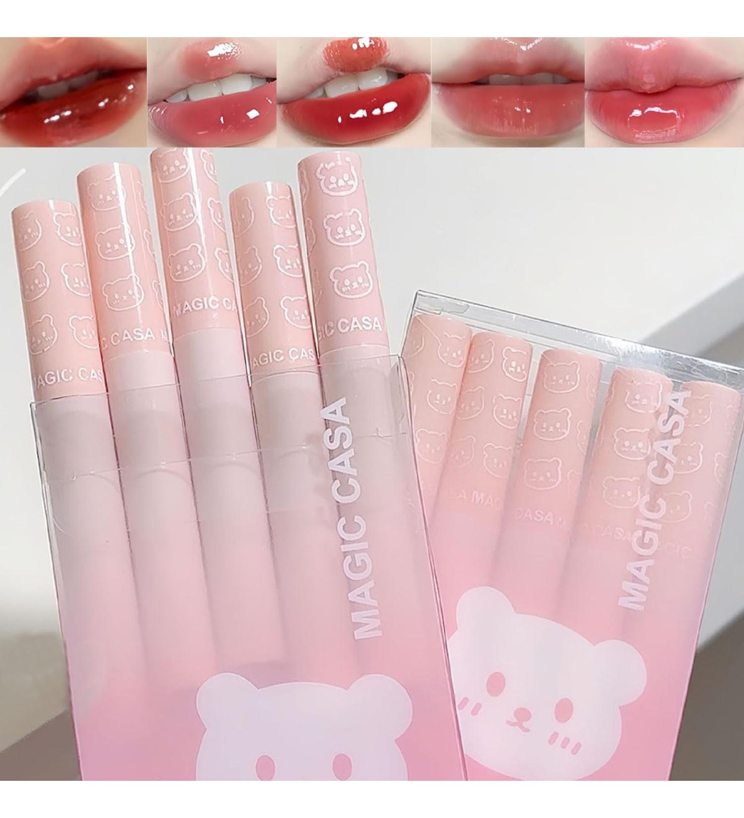 5Pcs Bear Lip Glaze Jelly Lipstick Set - Cute Moisturizing Liquid Lip Gloss Long Lasting Waterproof Lip Tint for Plumping & Shine - Buy Online on GoSupps.com