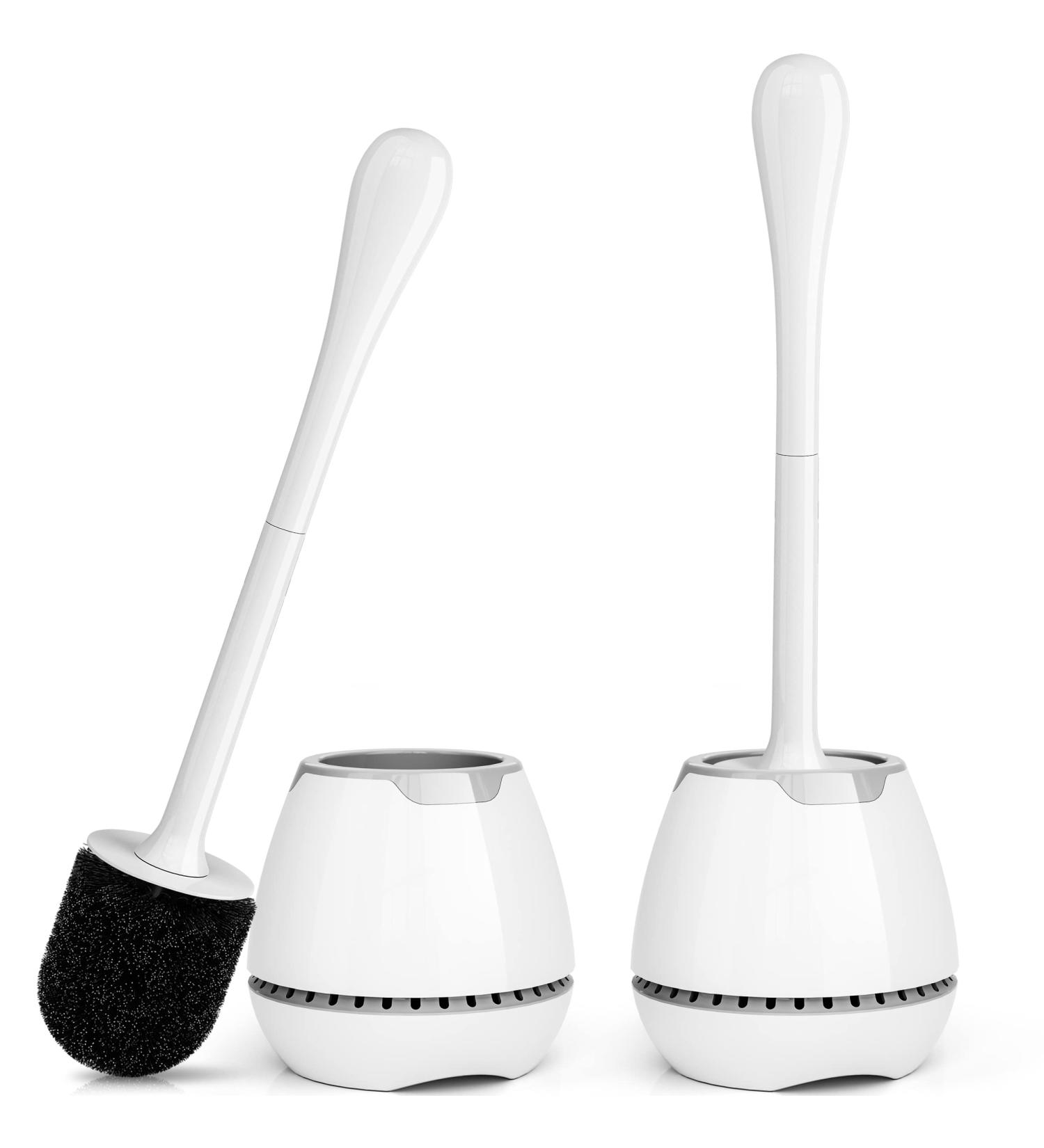 2 Pack Toilet Bowl Brush Set with Ventilated Holder - Durable Bristles, Long Ergonomic Handle - Bathroom Cleaning Scrubber Kit (White) - Buy Online on GoSupps.com
