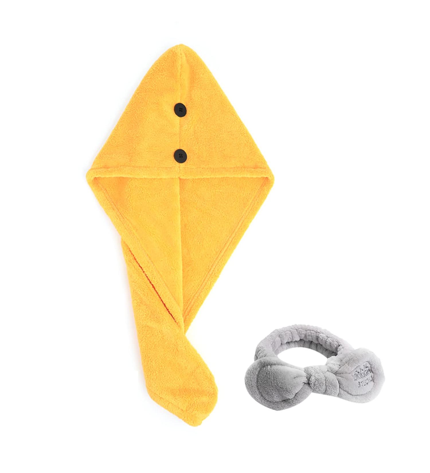 Ultra-Absorbent Microfiber Hair Towel Turban for Curly & Thick Hair Fast Drying & Frizz Control (Yellow) - Buy Online on GoSupps.com