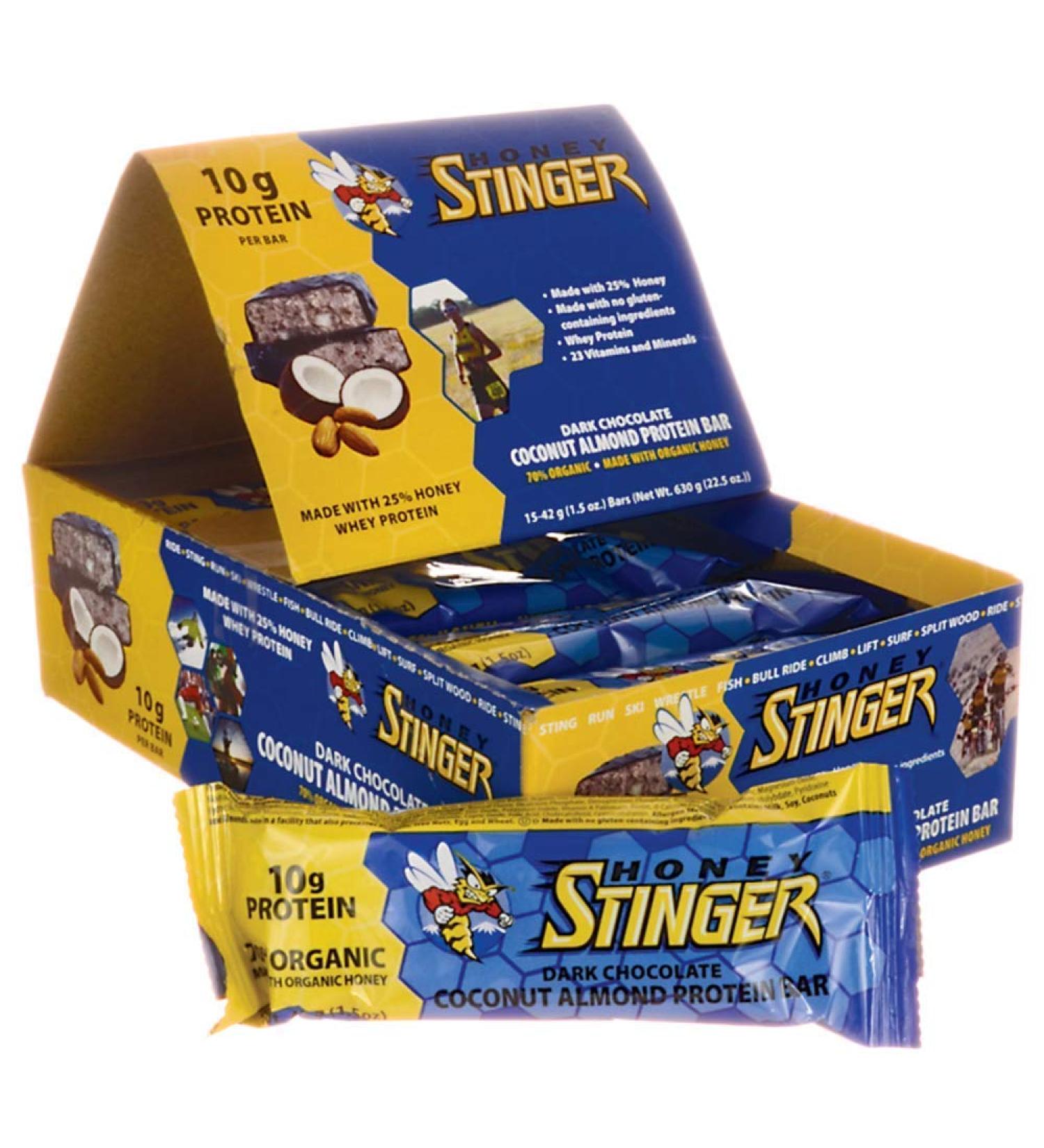 HONEY STINGER Food Dark Chocolate Coconut Almond Pro Protein Bar net wt 22.5 OZ (Box of 15)