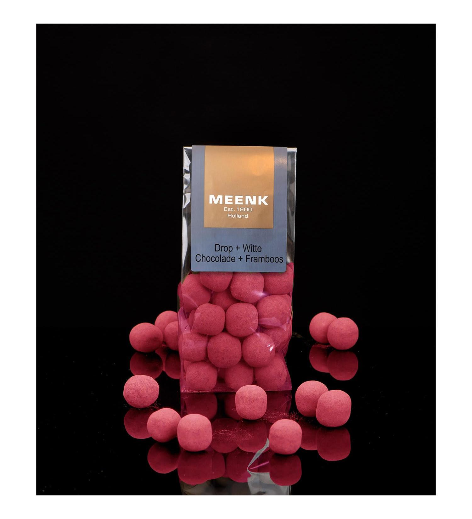 x Meenk Drop + Witte Choco + Framboos 150g I Spicy Licorice with White Chocolate and Raspberry from the Netherlands I Dutch Liquorice I Chocolate I Sweet and Spicy