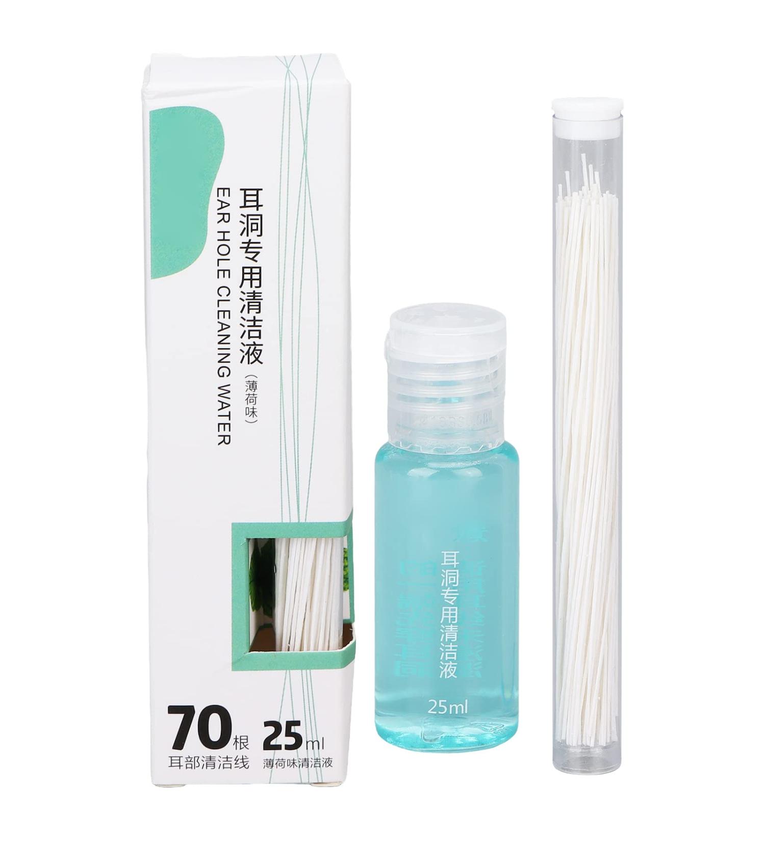 Ear Hole Cleaning Kit - 25ml Minty Fragrance Solution, 70pcs Cleaner Thread - Piercing Aftercare & Sterilization - Buy Online on GoSupps.com