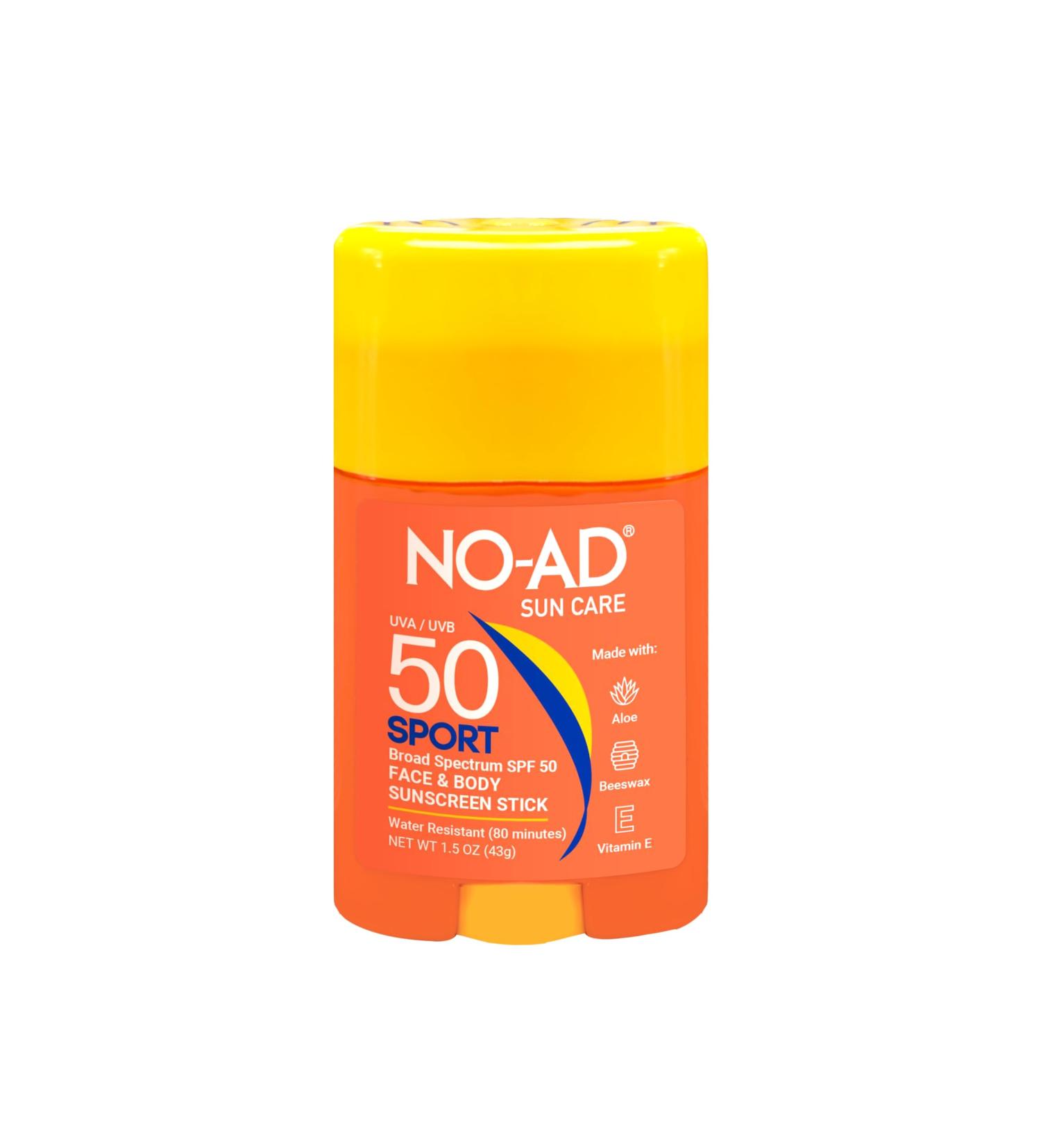 NO-AD SPF 50 Sport Sunscreen Stick 1.5oz | Non-Greasy Waterproof and Non toxic Sunscreen | Suitable for All Skin Types | Broad Spectrum Protection for Active Lifestyles |