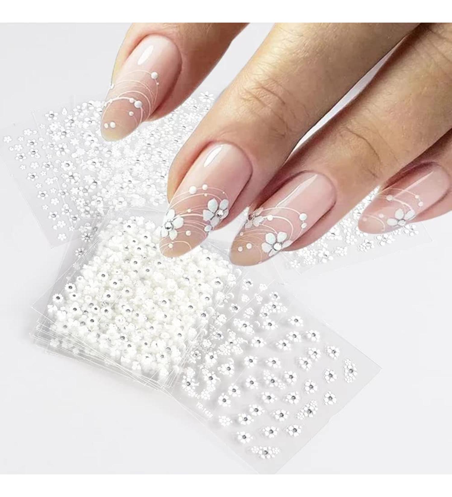 White Glitter 3D Nail Art with Sparkle