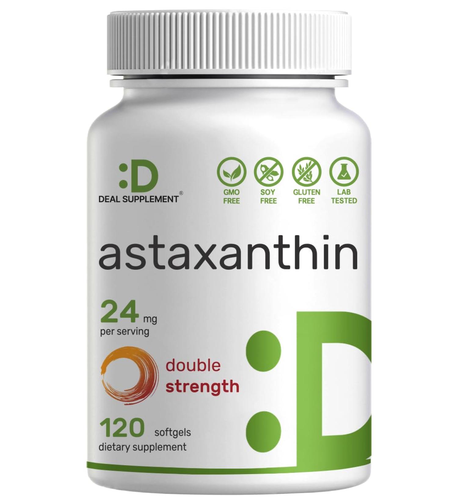 DEAL SUPPLEMENT Astaxanthin 24mg Per Serving (12mg Per Cap) 120 Softgels Double Strength Microalgae Antioxidant Supplements for Skin Eyes Joints & Immune Support Non-GMO - Buy Online on GoSupps.com