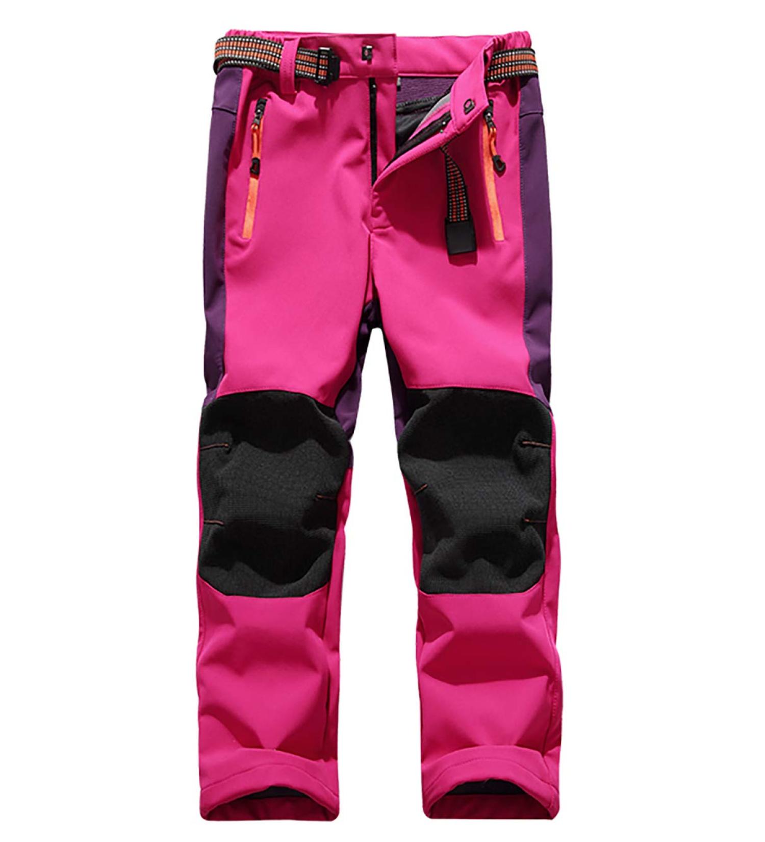Echinodon children softshell pants with fleece feeding pants water -repellent windproof breathable warm functional pants ski pants rain pants boy girls sports pants pink 134