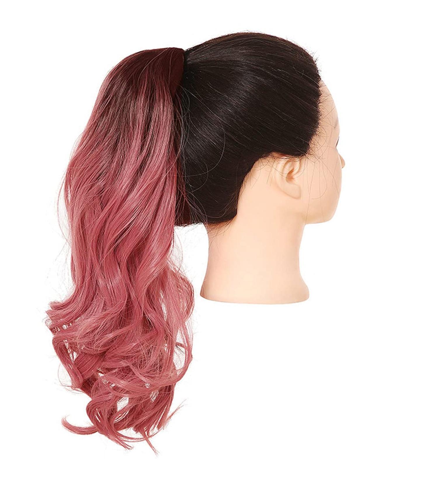 22-Inch Shadow Curly Ponytail Extensions - Afro Clip-In Synthetic Hair Piece in Smoky Pink & Blonde - Buy Online on GoSupps.com